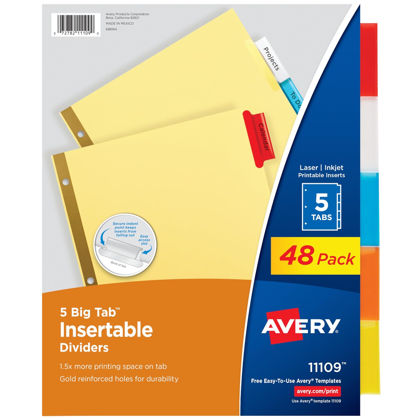 Avery Binder Dividers - 5-Tab Insertable Multicolor Big Tabs for Binders, 48 Sets of Dividers (11109)