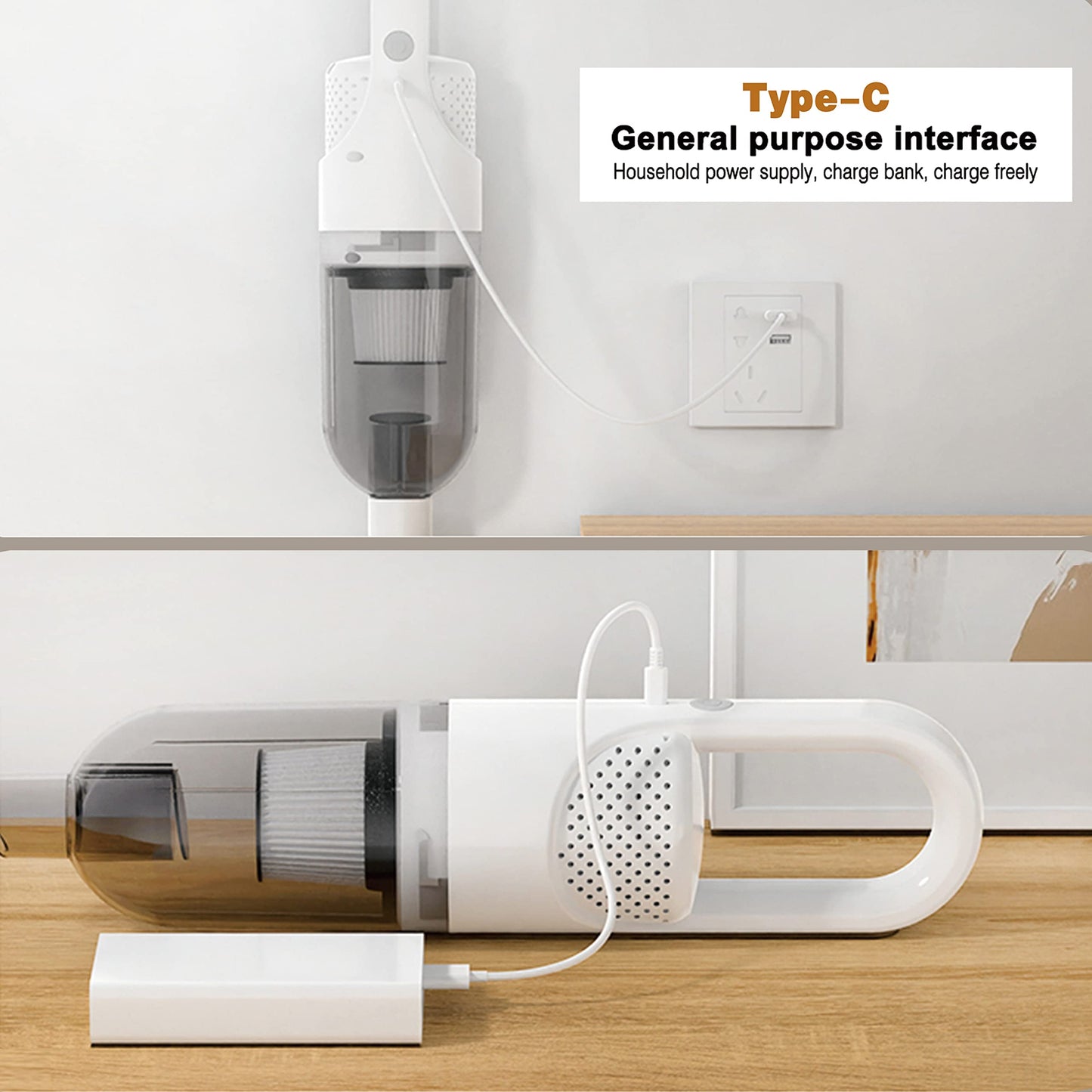 SIPPON 6-in-1 Lightweight Stick Vacuum Cleaner with 100W Powerful Motor, Mini Portable Household Handheld Vacuum Cleaner for Domestic Hard Floors, Carpets and Pet Hair (White Cordless Without Plug)