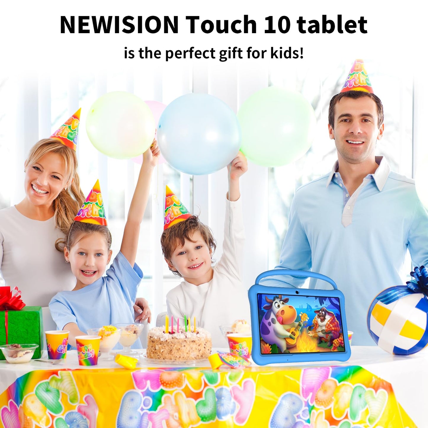 NEWISION 10 inch Kids Tablet, Android 13 Tabletas for Kids 2GB+64GB, Toddler Tablets with Case, 6000mAh, Bluetooth 5.0, WiFi,iWawa Pre Installed, Parental Control,Educational Games（Blue）