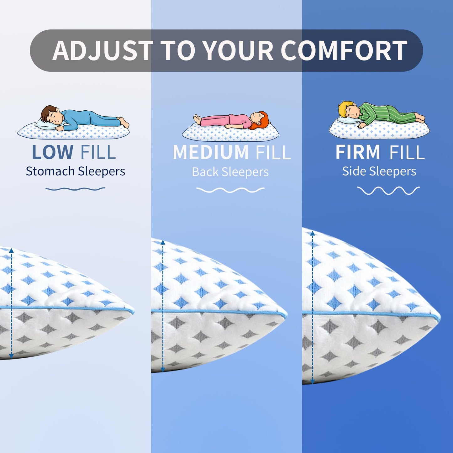 ezepilw King Size Pillows Set of 2 for Sleeping, Cooling Adjustable Memory Foam Pillows, Dual Fill Design Helps Maintain Shape, Breathable Washable Cover
