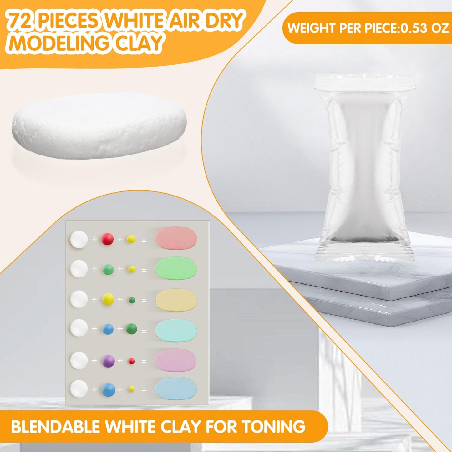 WinnerWhy 72 Pcs Air Dry Clay Modeling Clay for Boys and Girls Magic Clay Molding Clay for Sculpting Air Dry Air Dry Foam Clay for Boys Girls(White)