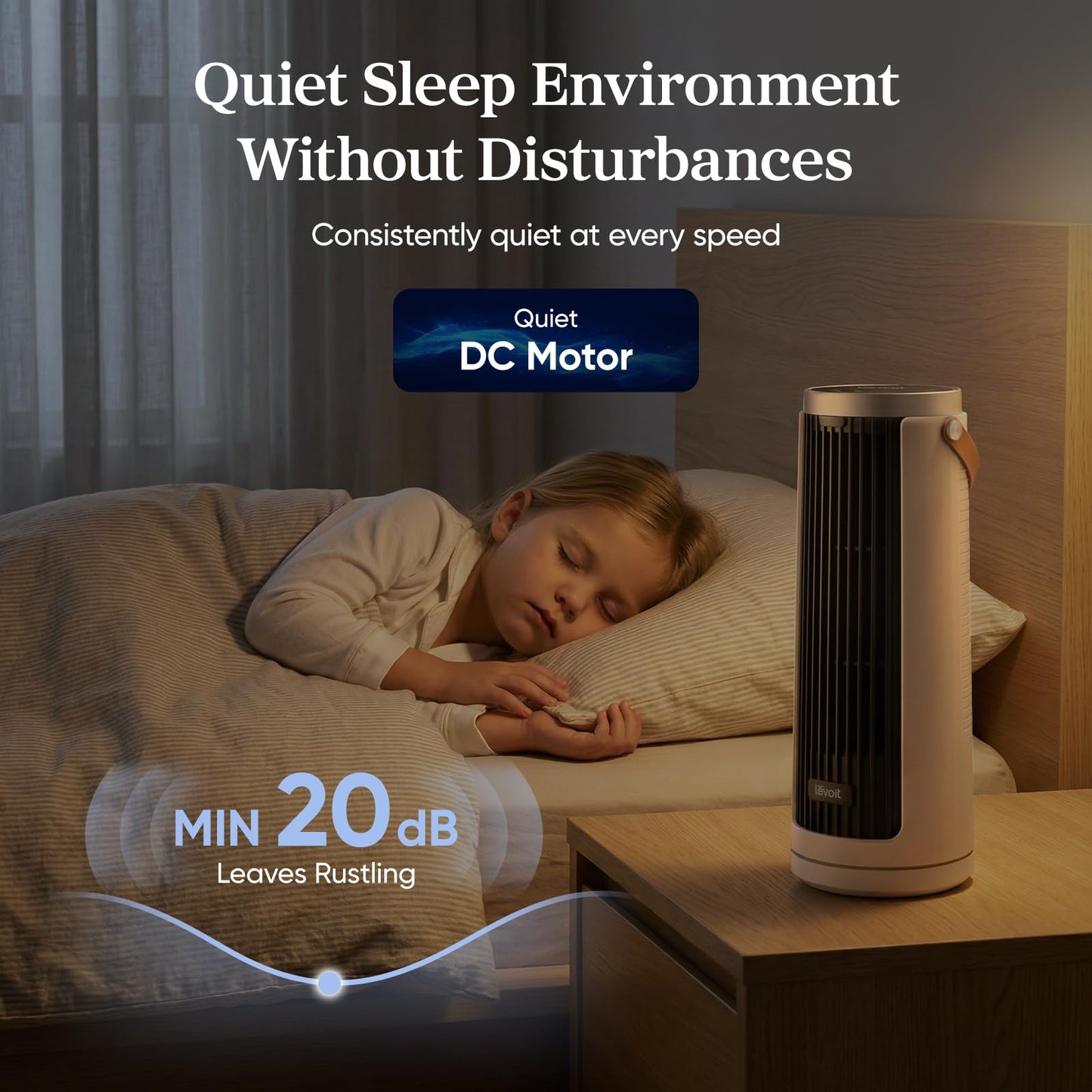 LEVOIT Tower Fan for Bedroom, 20dB Quiet Desk Fan with 23ft/s, Portable & Easy to Carry, 3-Angle & 5-Speed Mini Oscillating Fan, DC Motor, Bladeless, Remoter, 12H Timer, for Home, Room, Office, White