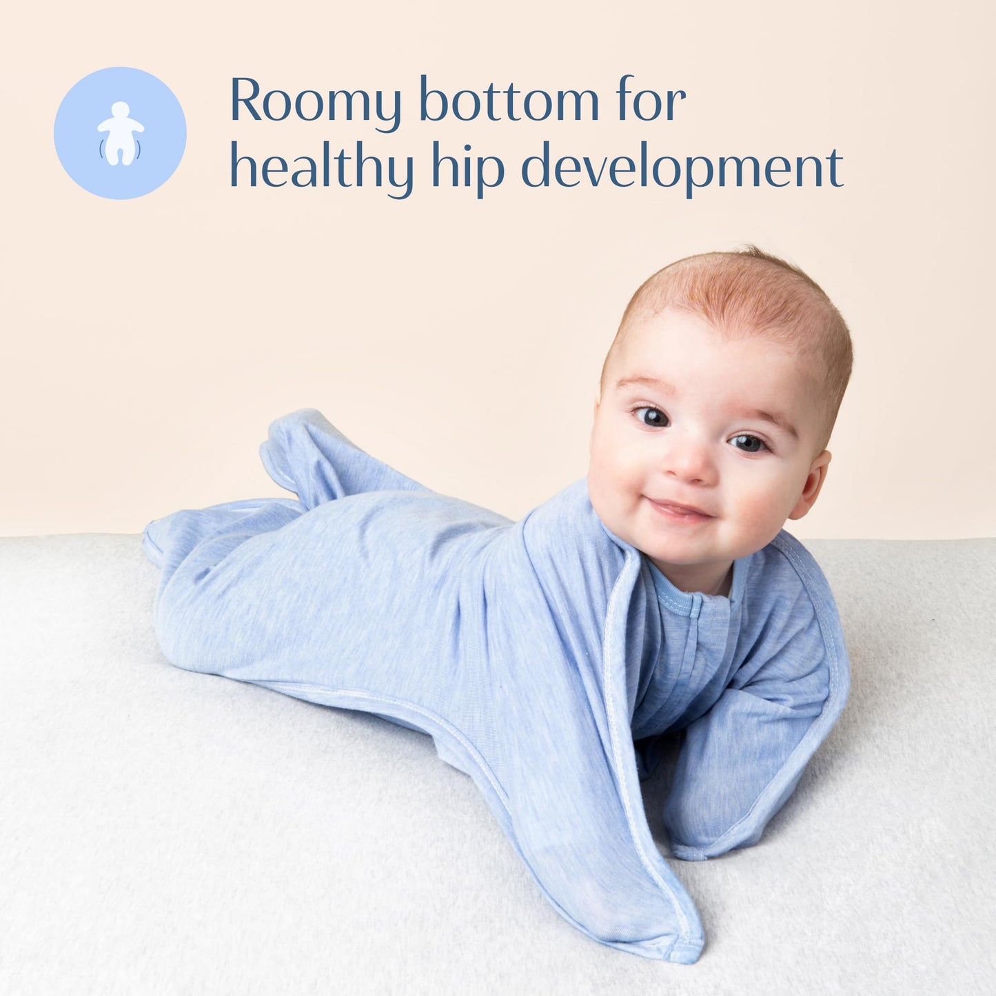 SleepingBaby Zipadee-Zip Transition Swaddle - Cozy Baby Swaddling Blanket with Zipper Convenience - Roomy Wearable Blanket for Easy Diaper Changes - 4-8 Month - Baseline Blue Heather