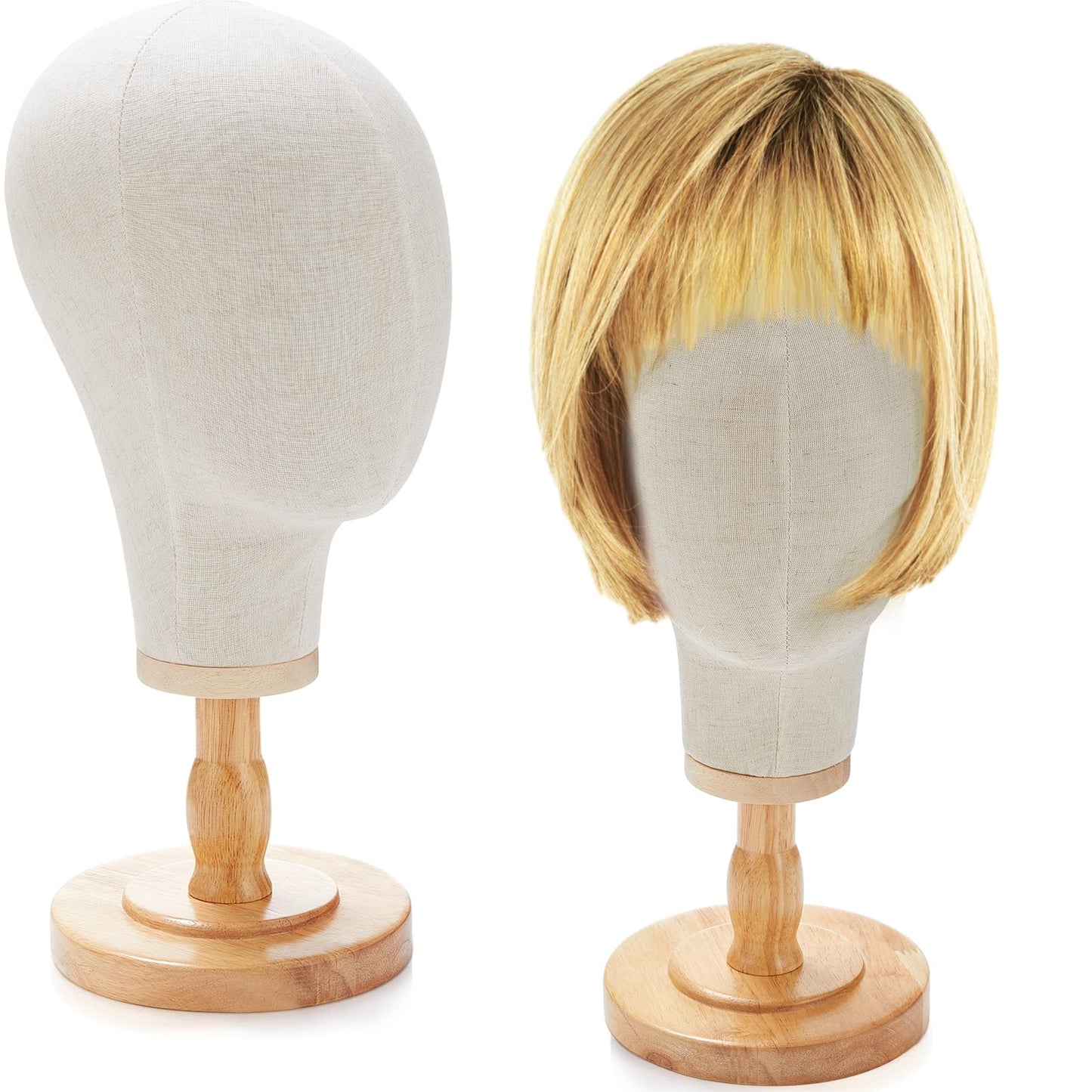 RattanView 2 Pcs Wig Stand with Head 23 Inch Linen Mannequin Head with Wooden Stand Canvas Mannequin for Hats Wigs Caps Headdress Home Store Hair Salon