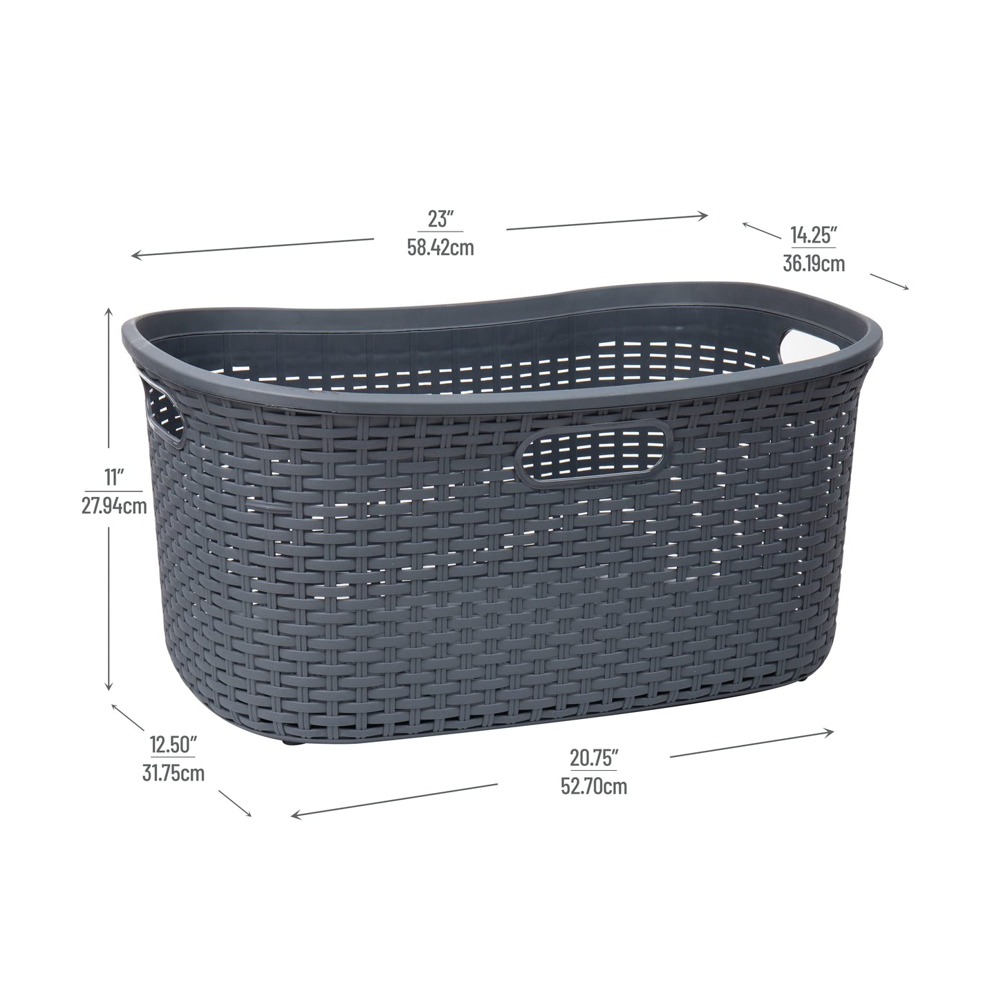 Mind Reader 40L Laundry Basket, Clothes Hamper, Wicker Design, Plastic, 23"L x 14.5"W x 11"H, Set of 2, Gray
