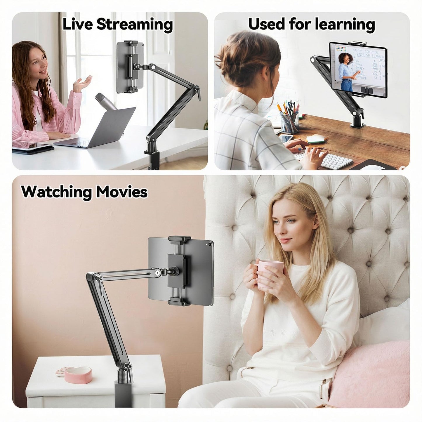 Portable Monitor Stand Desk Holder- Large Clamp support up to 6.5 12.9 14.6 15.6 18.5 inch 360° Rotating Base Swivel Tall Desk Arm Mount for iPad Pro/Mini/Air/Surface Strong Bearing Weight over 5.5lbs