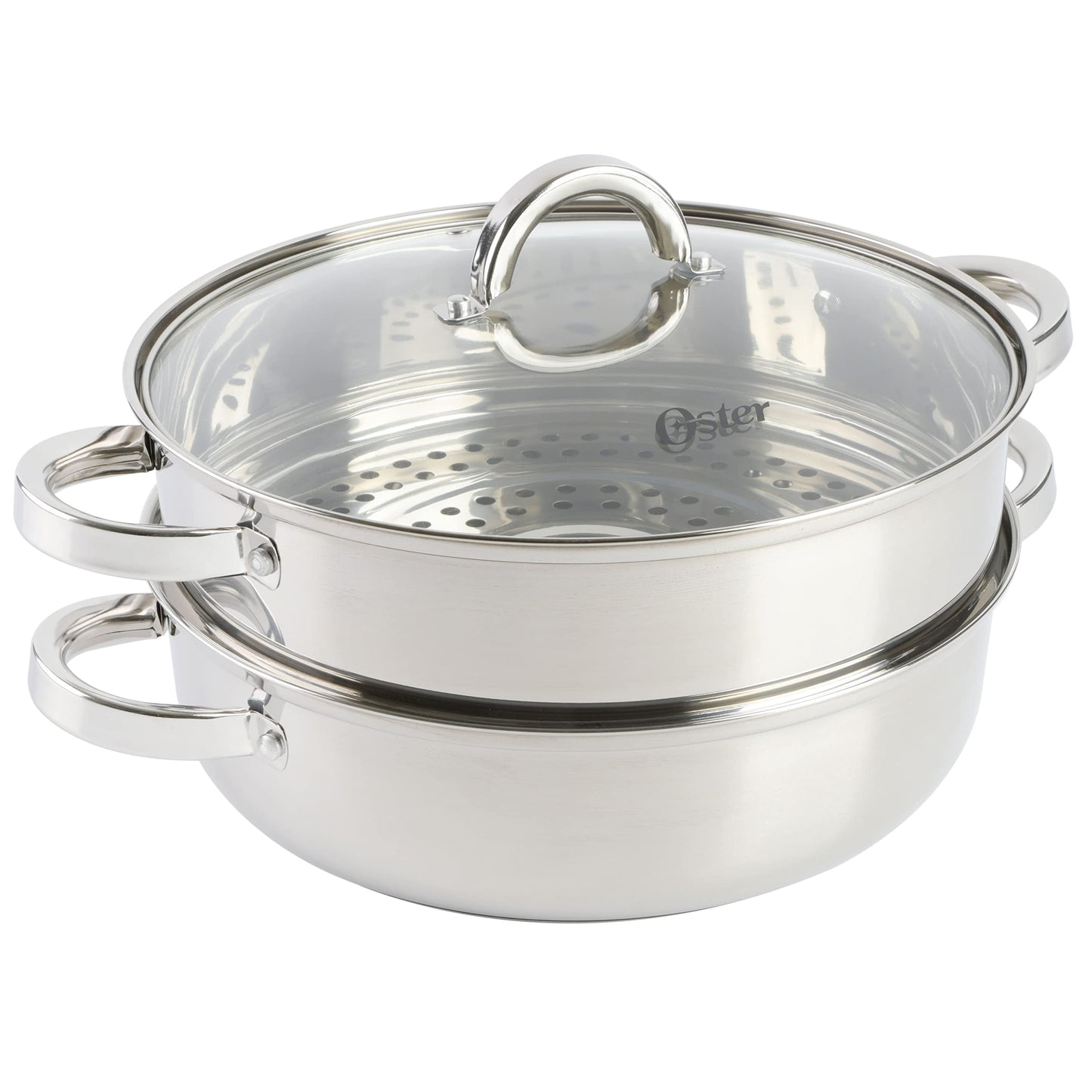 Oster Sangerfield 11-Inch Stainless Steel Everyday Cookware Pan with Steamer and Lid – Durable Nonstick Frying Skillet for Kitchen Cooking