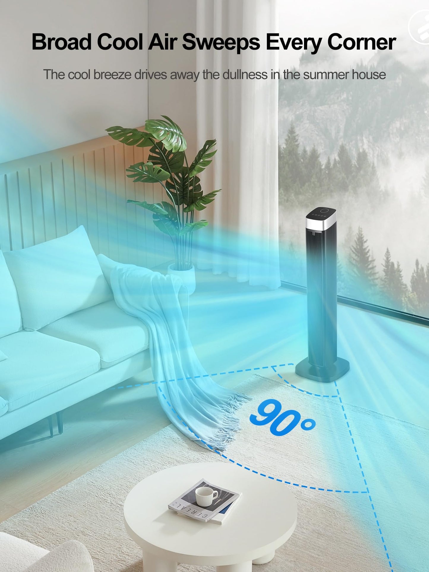Uthfy 41" Tower Fan for Bedroom, 120° Oscillating Standing Fan with 24H Timer, Built-In Aromatherapy Box, Remote Control, 25ft/s High-Speed, 3 Speeds, 3 Modes, Quiet Floor Fan for Room, Home, Office