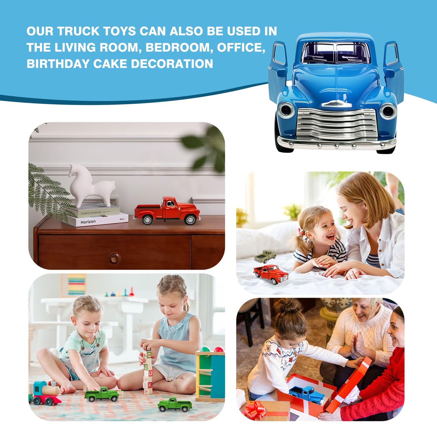 AGSIXZLAN 4 x Toy Cars for Toddlers 2 3 4 5 6 7 8 Years Alloy Toy Cars 1:32 for Toddlers Can Be Driven Car Door Can Be Opened Truck
