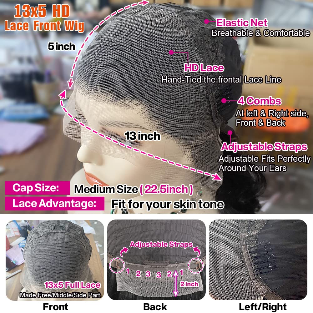 Yamikk 20inch 13x5 HD Lace Front Wigs Human Hair For Women 180% Density Body Wave Frontal Wigs Human Hair Pre Plucked Brazilian Lace Front Wigs
