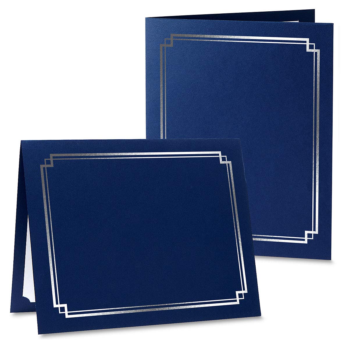 Classic Blue & Silver Certificate Folders - Pack of 25, Linen Cover 80 lb. Stock, Folded, Die-Cut Corners, for Office, Business Awards, Graduation, School Diploma Holder, 9-1/2 x 12 inches