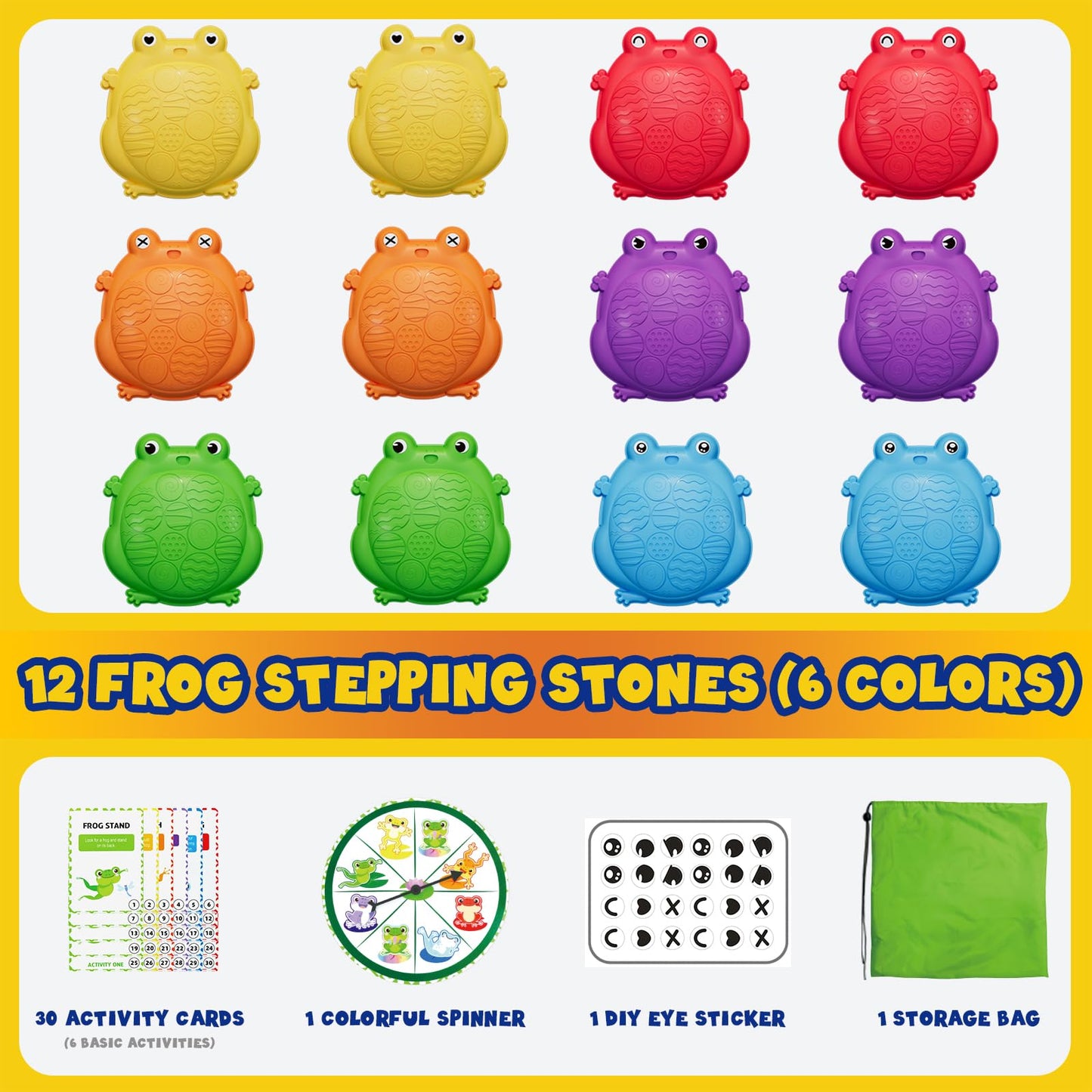 HYES Stepping Stones for Kids, 12PCS Non-Slip Toddler Balance Steps Stones, Obstacle Courses Sensory Toys, Coordination Game Gift for Boys Girls Indoor Outdoor Play