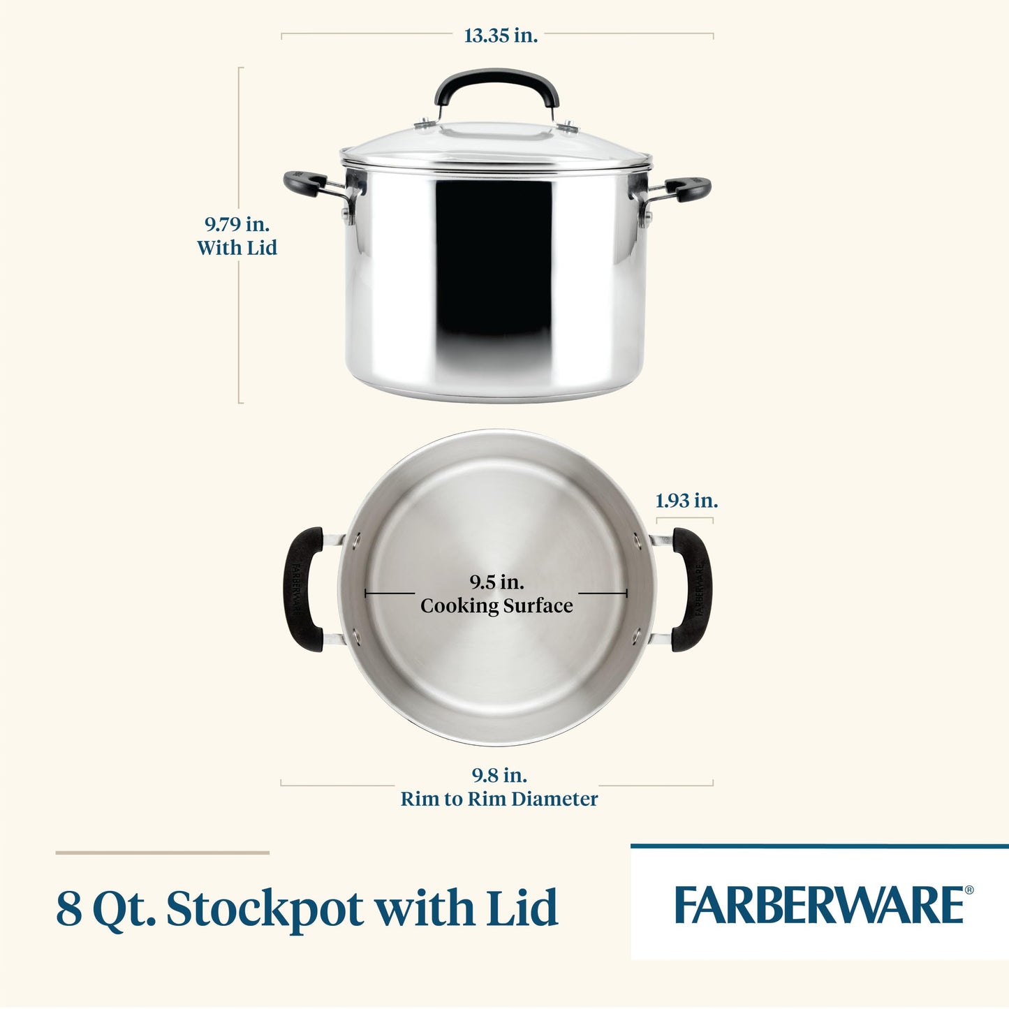 Farberware Brilliance Stainless Steel Stock Pot with Lid, 8 Quart