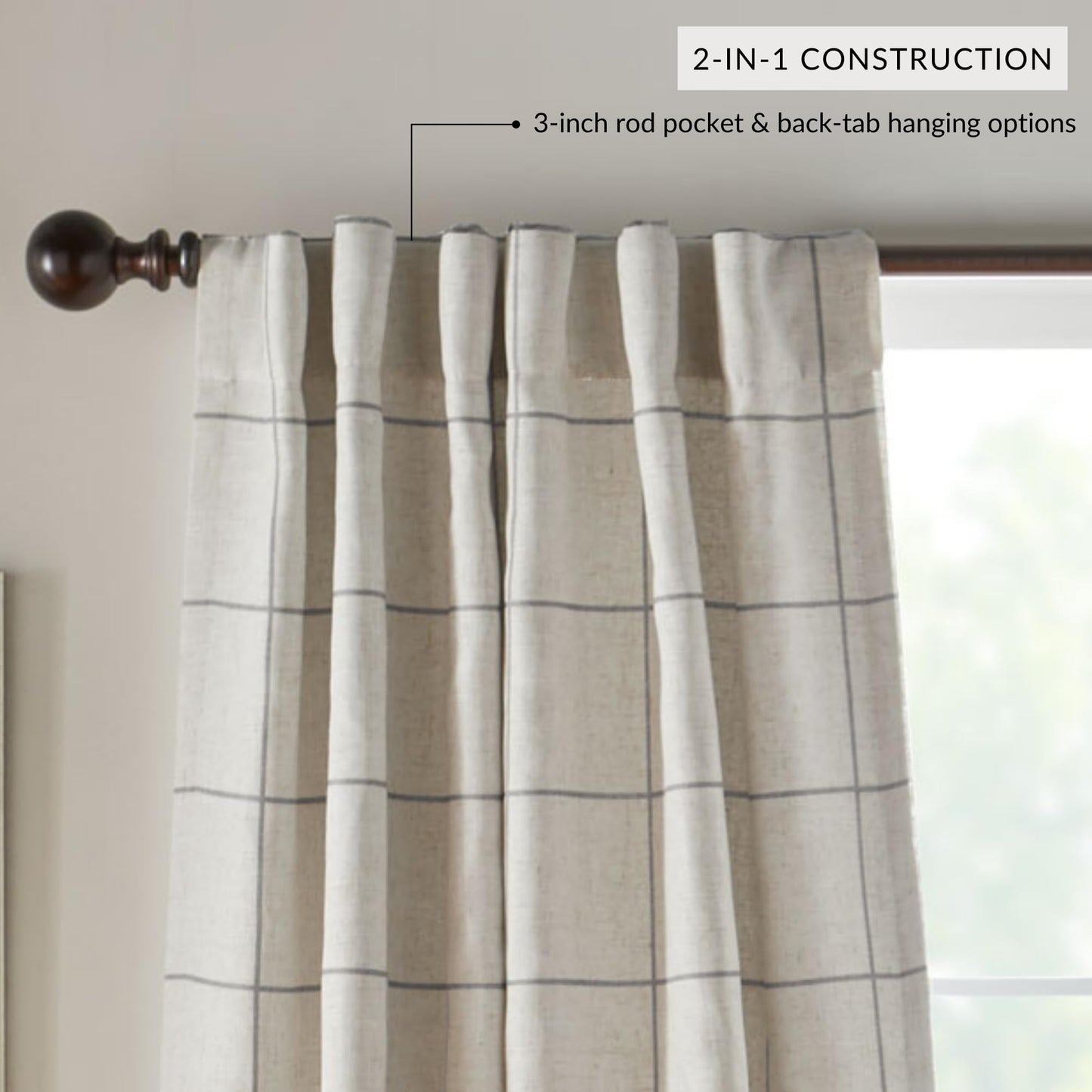 Elrene Home Fashions Brighton Windowpane Plaid Blackout Window Curtain, Living Room and Bedroom Drape with Rod Pocket Tabs, 52" x 84", Indigo, 1 Panel