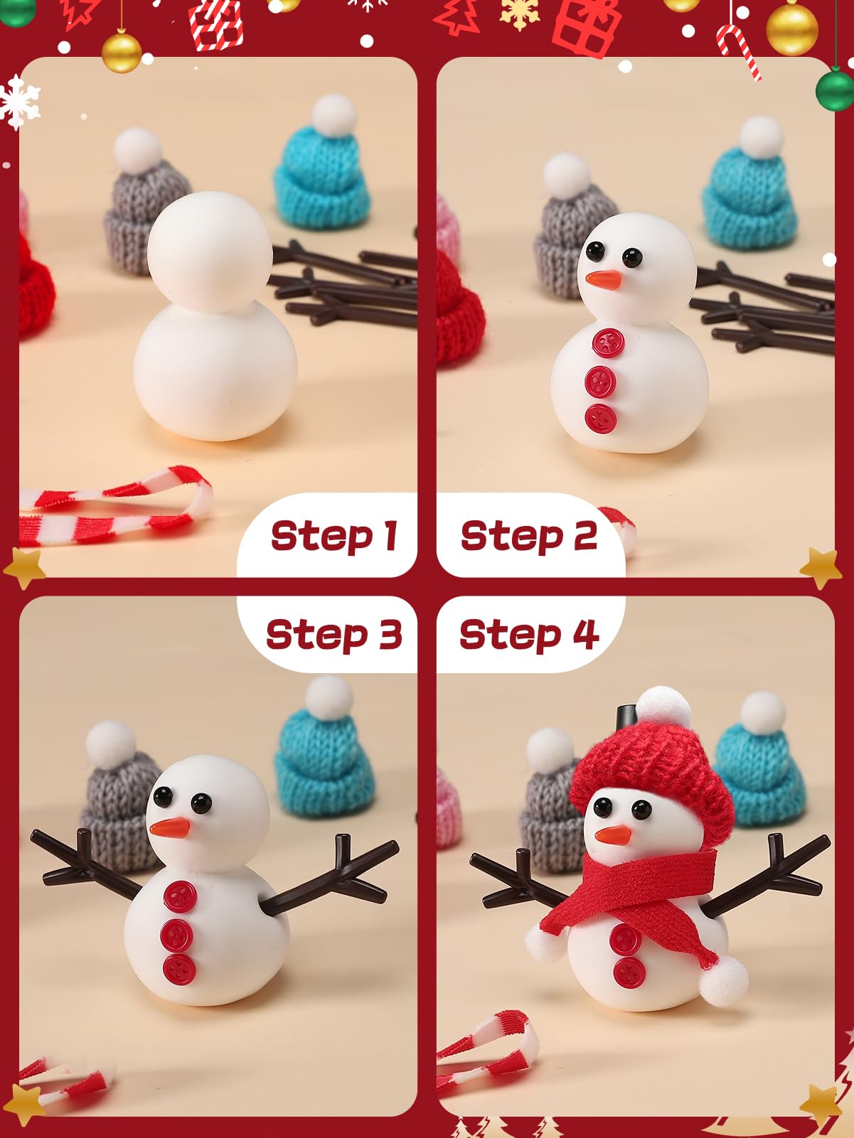 Cosweet 24 Pack Christmas Snowmen for Kids - Build a snowman kit with air dried clay, gift for parties, winter activities, leisure