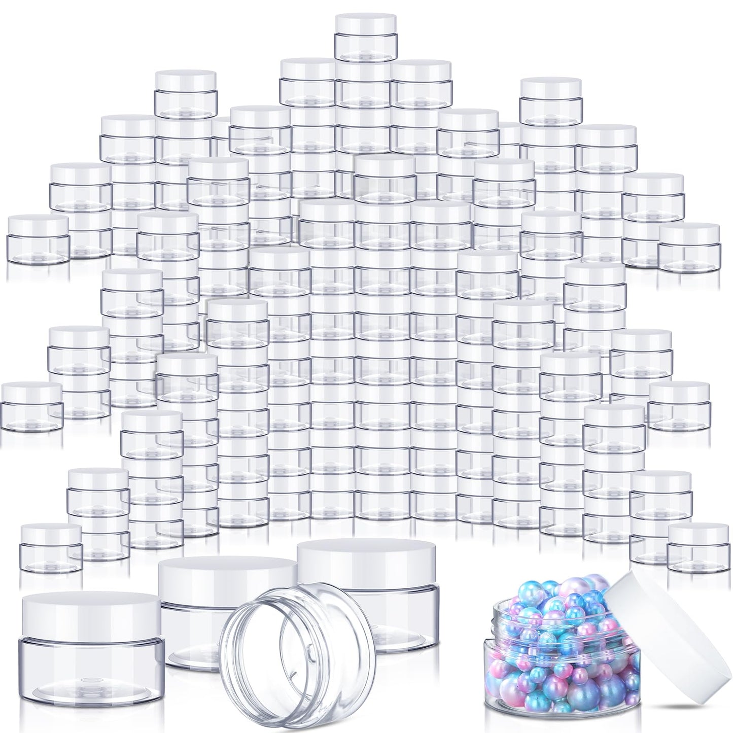 Lanties 200 Pcs 1 oz Empty Bulk Plastic Container Jars with White Lid Leak Proof Round Clear Plastic Jars Small Cosmetic Travel Containers for Storage Makeup Beauty Products Creams Lotion Ointments