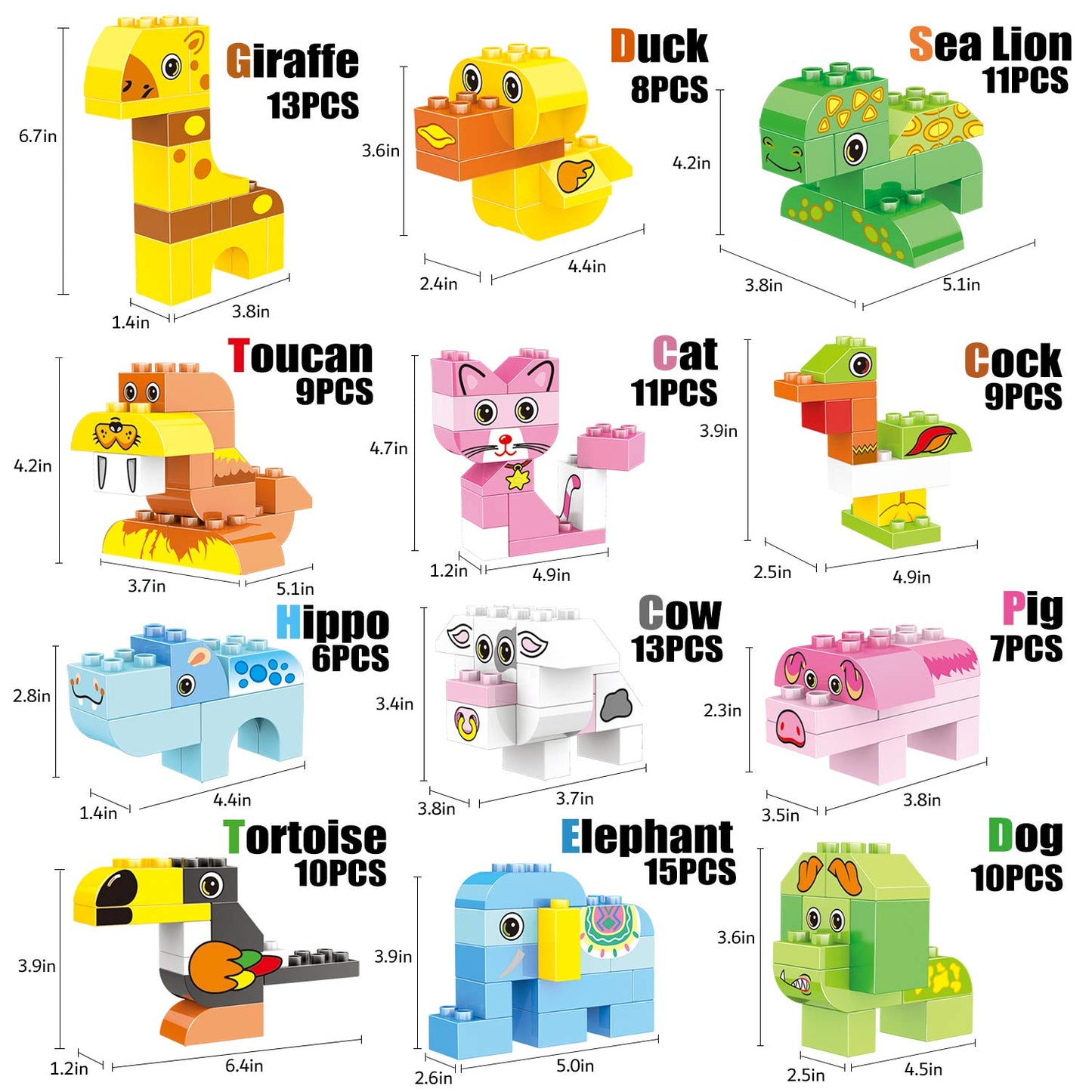 Animal Building Blocks Set, 122 Pieces with Storage Box for Kids Ages 3-4-5-6, Creative Educational Toys for Boys and Girls