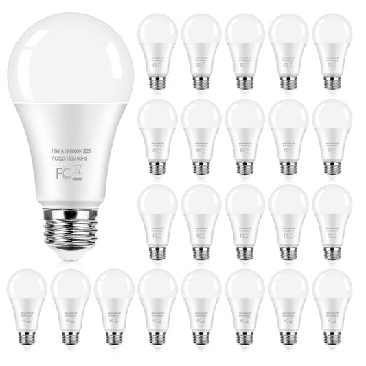 24-Pack LED Light Bulbs 100 Watt Equivalent, 14W 1600Lumens Bright A19 LED Bulbs, Standard E26 Medium Screw Light Bulbs 5000K Daylight White, 90+ CRI, 25000+Hrs Lifespan, No-Flicker, Non-Dimmable