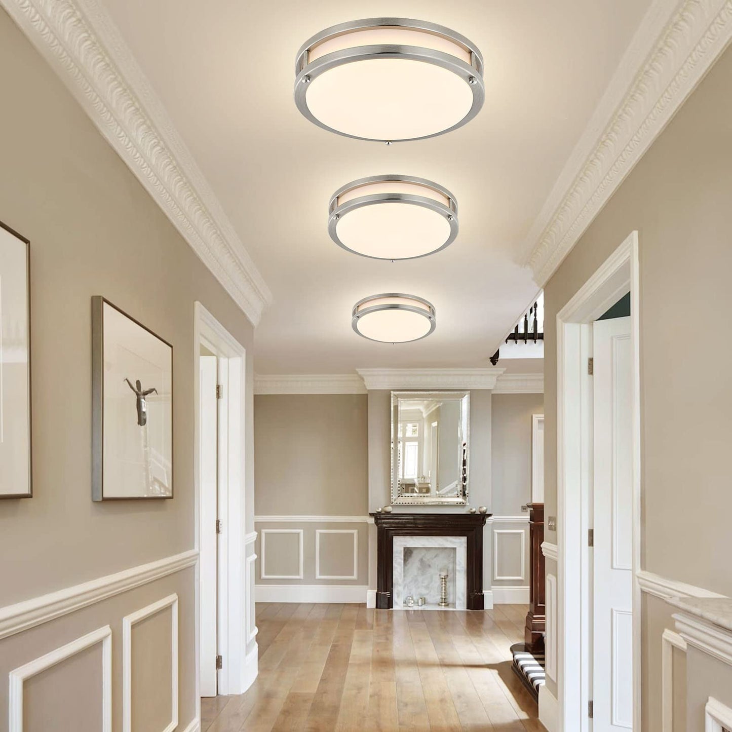 4-Pack 10Inch LED Flush Mount Ceiling Light Fixtures for Kitchen 30W, 5CCT 2700K 3000K 4000K 5000K 6500K, 3200LM Dimmable Ceiling Lights, Bright Ceiling Lamps for Bathroom Stairwell Bedroom, Nickel