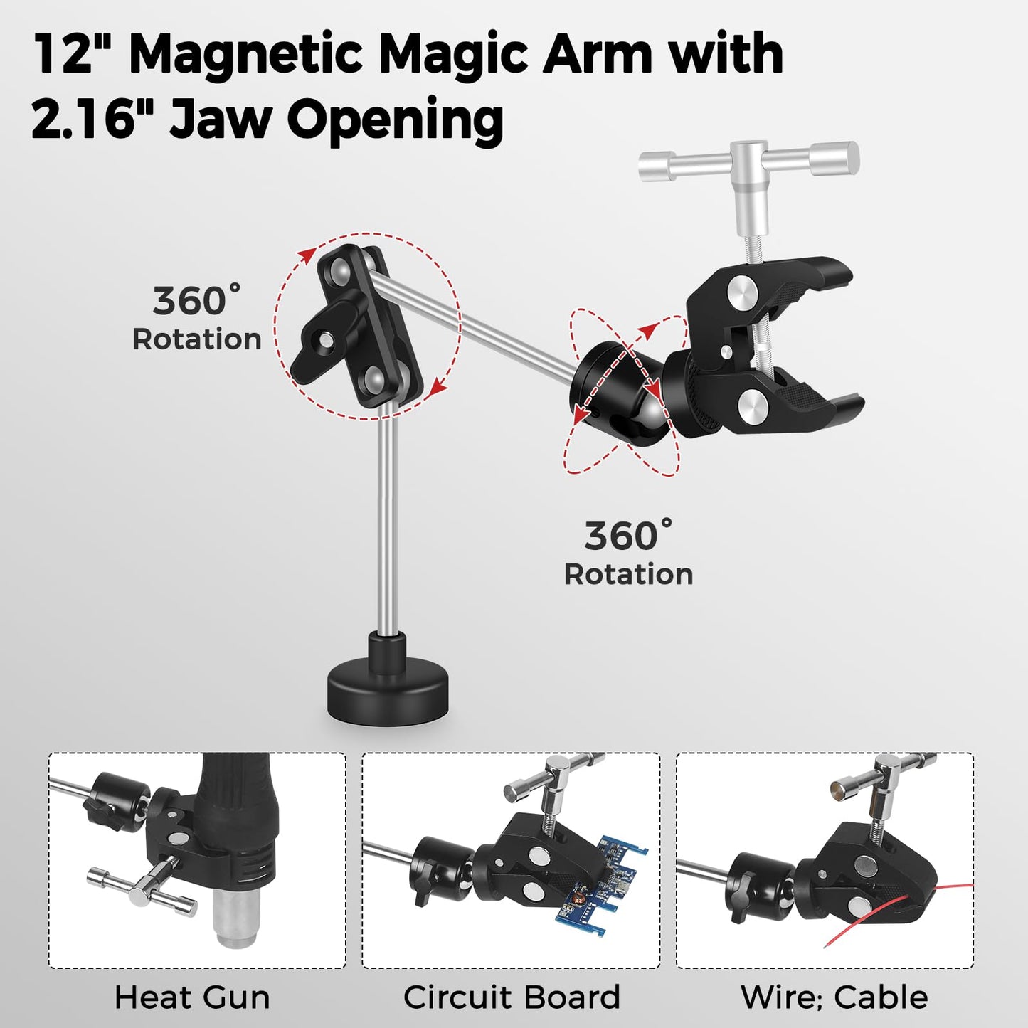 NOEVSBIG Helping Hands Soldering Station with 5X Magnifying Lamp, Magnetic Flexible Arms, 360° Soldering Clamps, Workbench Vise & Large Stable Base, and Helping Hands Clamp for Electronics Repair DIY