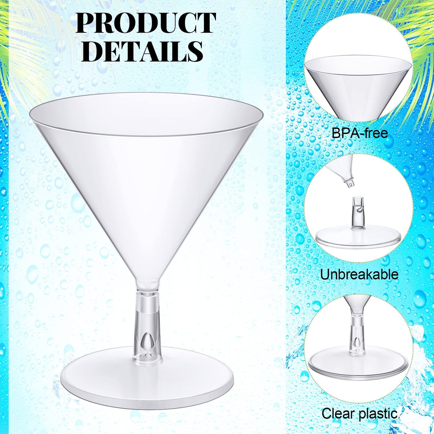 Rtteri 250 Pcs Mini Martini Glasses Plastic 2 Oz Disposable Martini Cups Clear for Weddings Party Wine Cocktails Drinks Desserts(Regular Style)