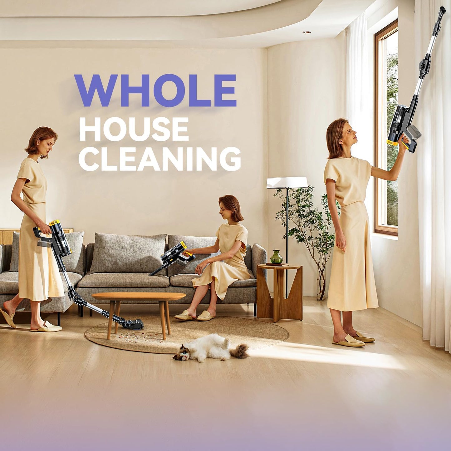 350W 40KPa Cordless Vacuum Cleaner for DeWalt 20V Battery (No Battery), 6-in-1 Self-Standing Stick Vacuum, 3 Models, Dual Dust Cup, LED Display & 180° Bendable Wand for Carpet, Pet Hair & Hard Floors