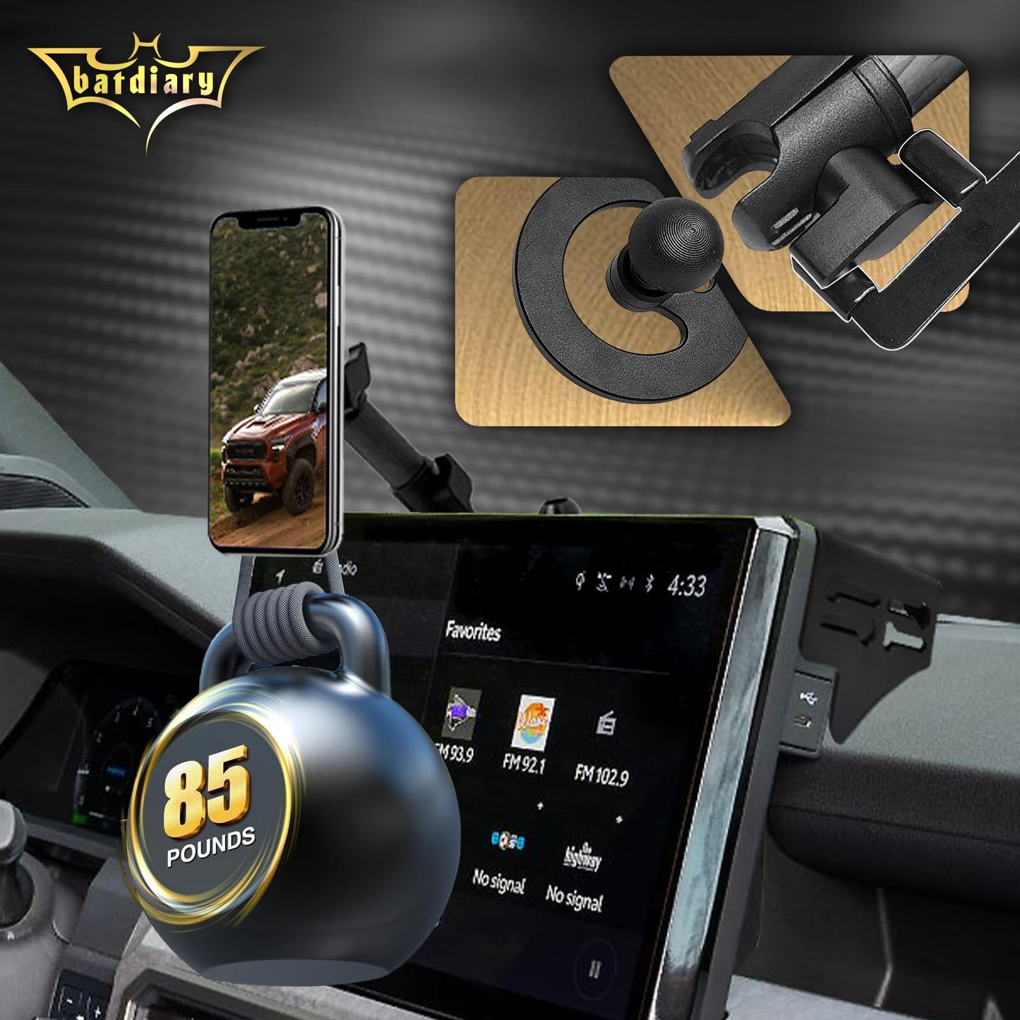 Batdiary 2026 2025 Tacoma Magnetic Phone Mount for 2026 2024 2025 Toy ot a Tacoma metal Cell Phone Holder 2024+ Tacoma Accessories Dashboard Platform Mount -No Drill Installation(Only for 14Inch Nav.)