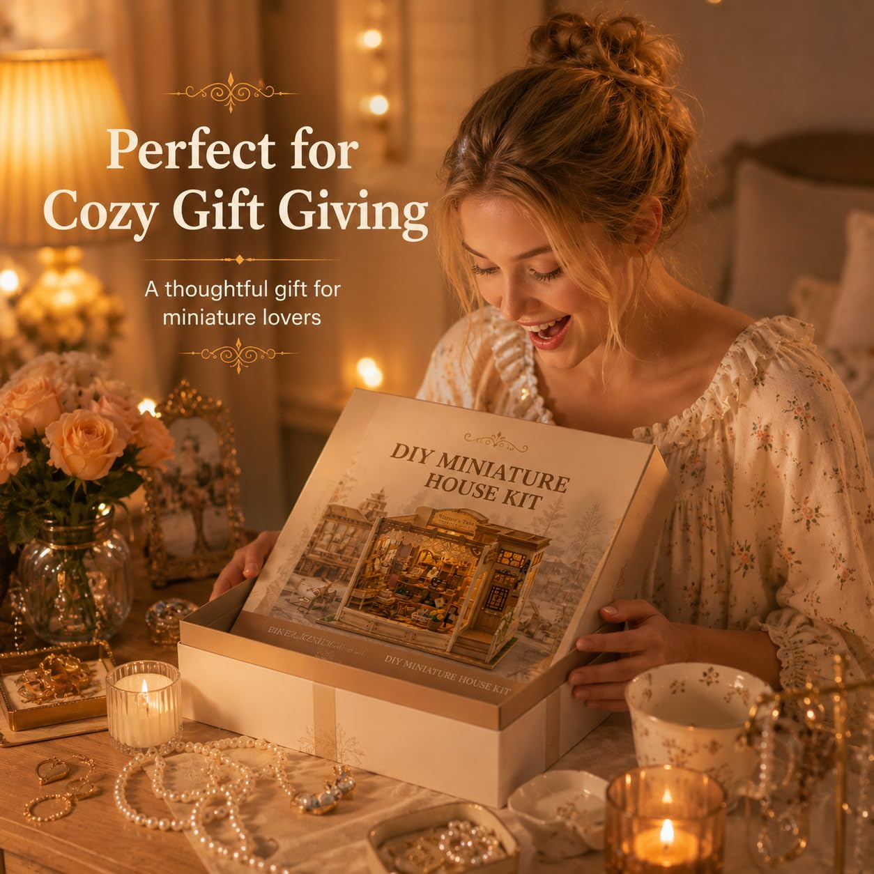Book Nook DIY Miniature House Kit, Wooden Rolife Miniature Kit with 428 PCS Detailed Jewelry Shop Design for Adults, Book Nook Decorative Model for Shelf Display and Relaxing Craft Time