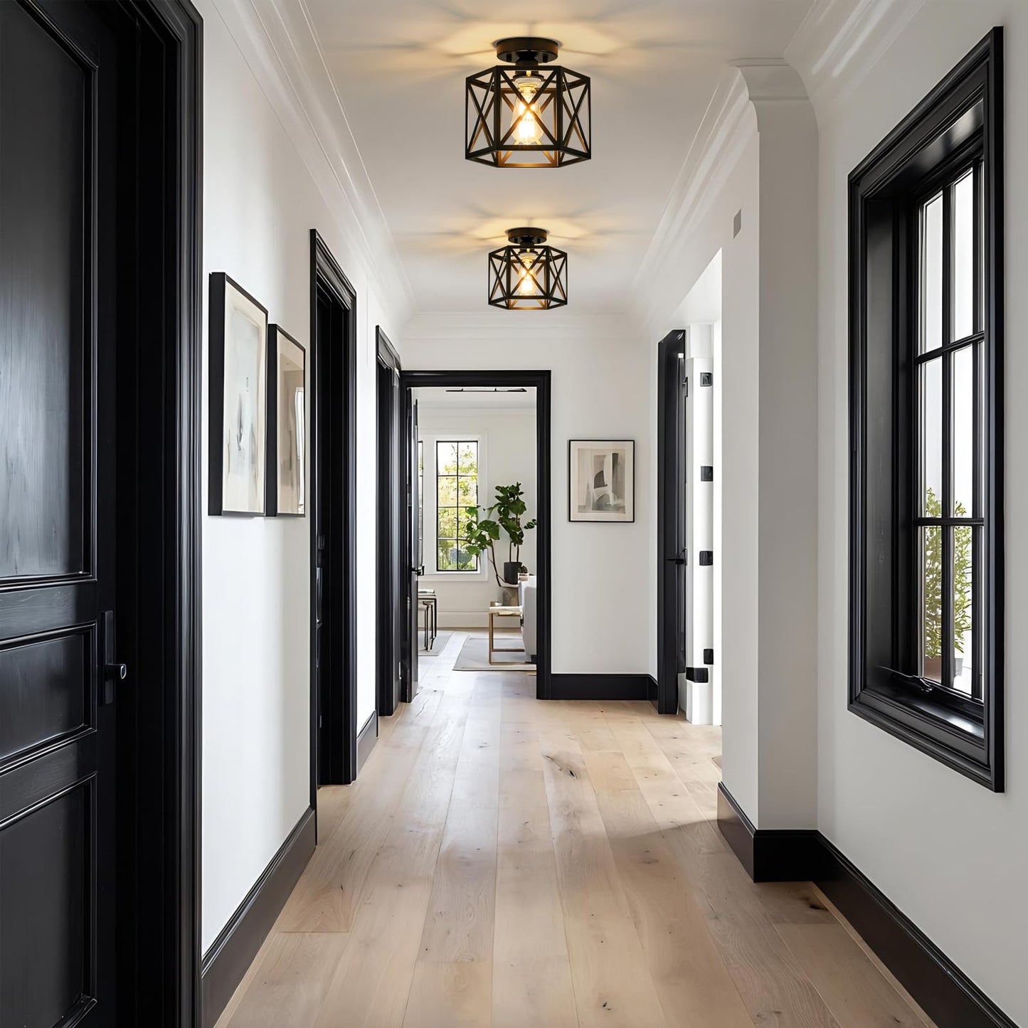 KUZIEG Modern Farmhouse Semi Flush Mount Ceiling Light,Industrial Black Ceiling Lighting Fixture,Hexagonal Close to Ceiling Lights for Kitchen, Hallway, Entryway, Bedroom,Foyer,Laundry Room,9.5 Inch