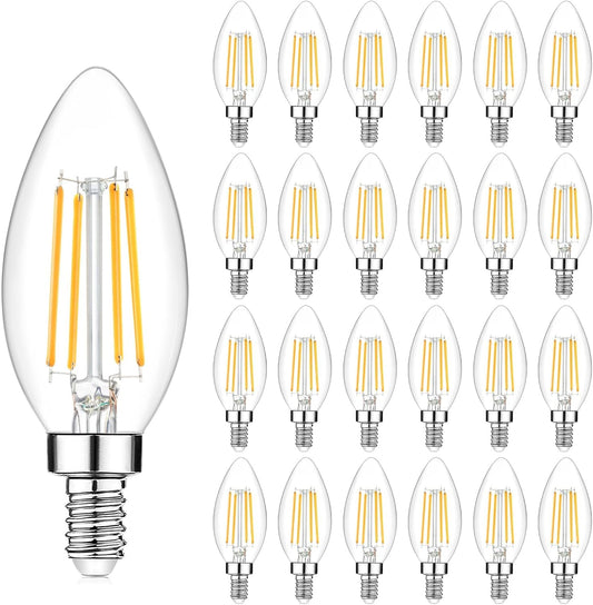 24-Pack Dimmable E12 LED Candelabra Bulbs 40Watt Equivalent, 2700K Warm White, 450Lumens, 4W B11 Vintage Chandelier Light Bulbs, LED Filament Clear Glass Candle Lamp for Ceiling Fan Home Decor