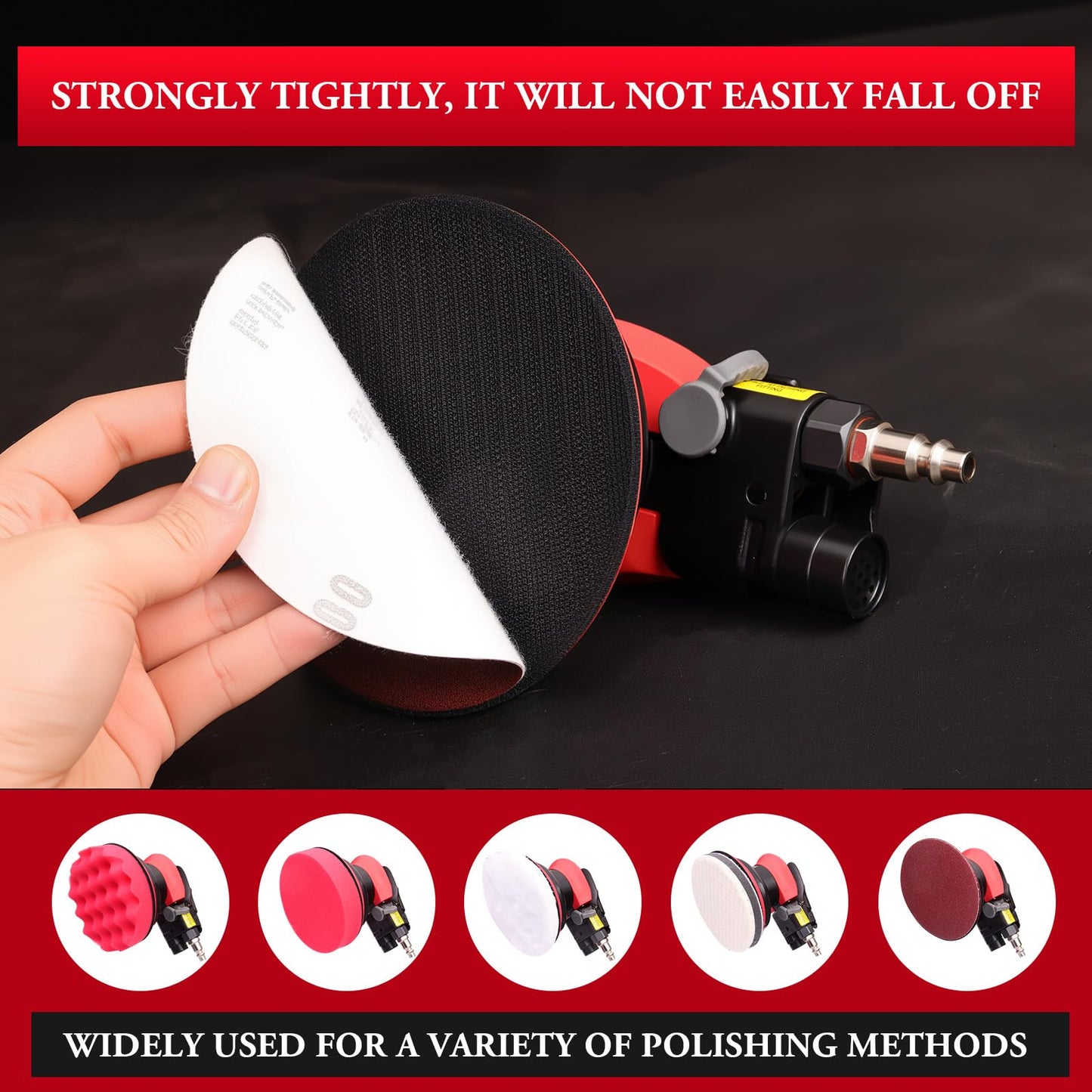 Pneumatic Air Sander – 5-Inch DA Palm Sander, High-Speed Random Orbital Sander for Woodworking & Auto Polishing (including 12 sandpaper + 4 polishing pads + accessories)