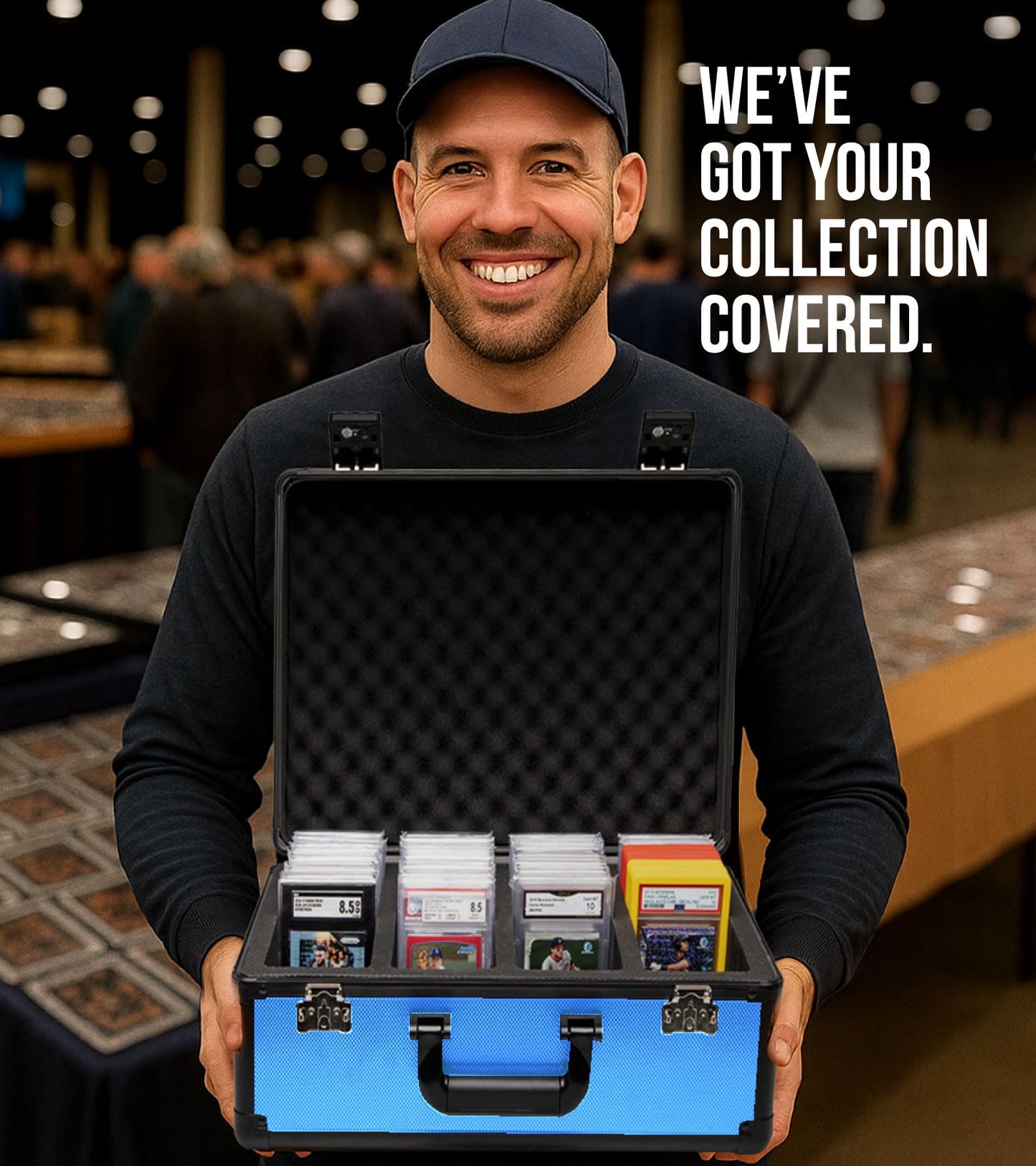 SLAB ARMOR FUSION 4 Row Graded Card Storage Box PSA Card Slab Case For Graded cards Holds 160+ Slabs Graded Card Case PSA Slab Box Graded Card Storage Sports Baseball Card Collector Gifts (ROYAL BLUE)