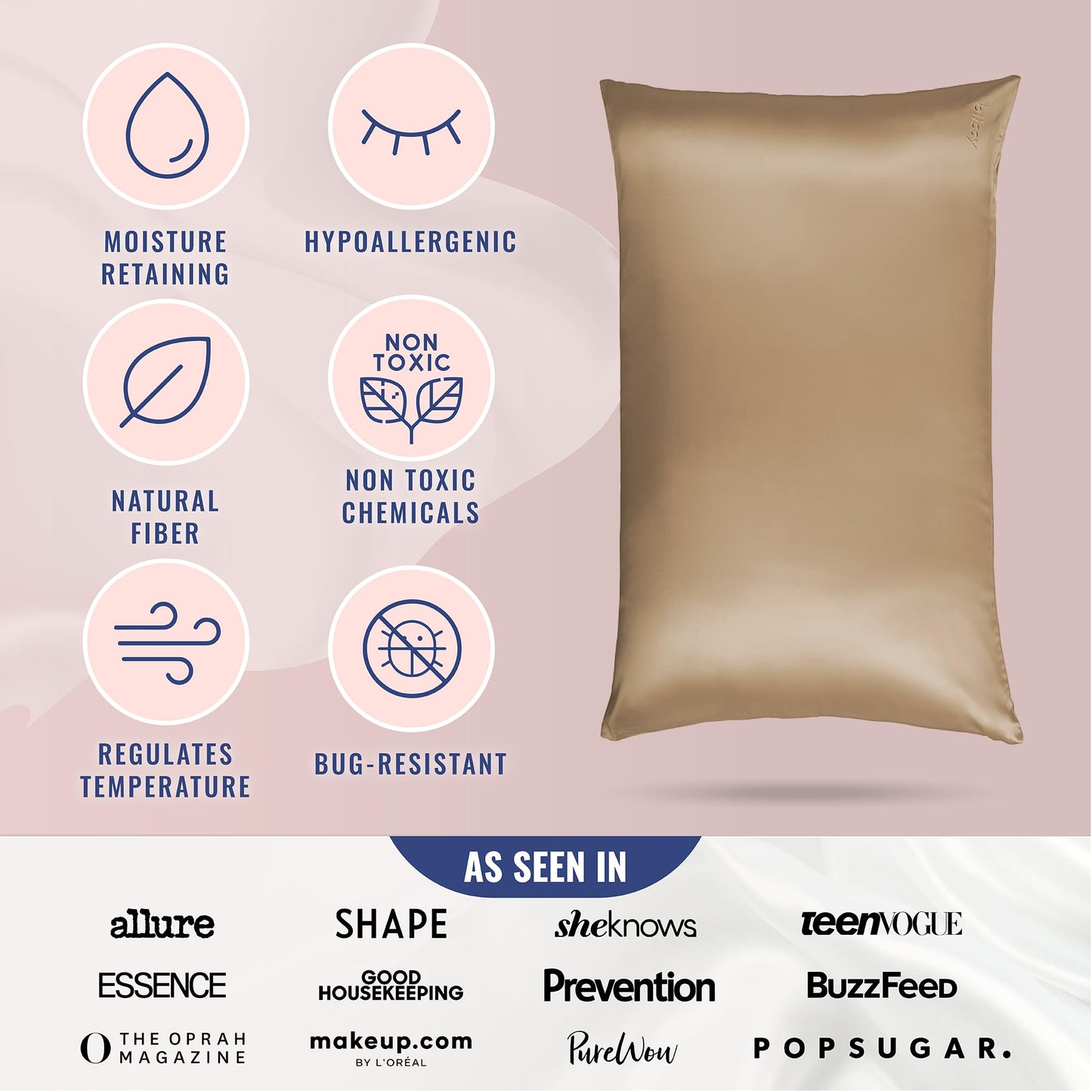 Blissy Silk Pillowcase - 100% Pure Mulberry Silk - 22 Momme 6A High-Grade Fibers - Silk Pillow Cover for Hair & Skin - Regular, Queen & King (Taupe, Standard)