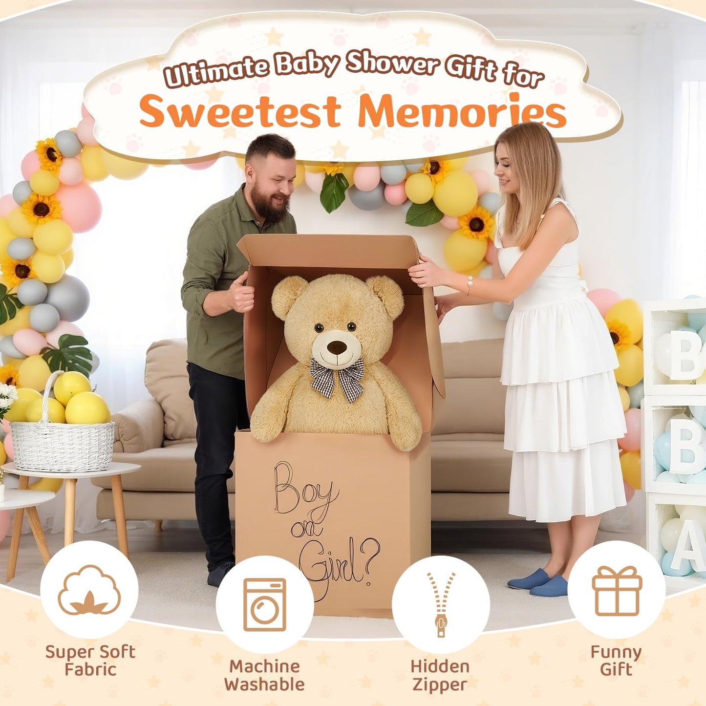 MorisMos Giant Teddy Bear Plush, Big Teddy Bear Stuffed Animals for Kids, Large Brown Bear for Girlfriend Christmas Valentine's Day, 47 Inches