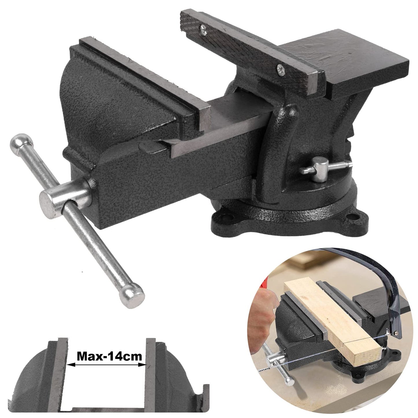 6" Heavy Duty Bench Vise, Pipe Vise Bench Vices with Anvil Swivel Table Top Clamp Locking Base, Double Swivel Rotating Vise Head& Body Rotates 360°-Black