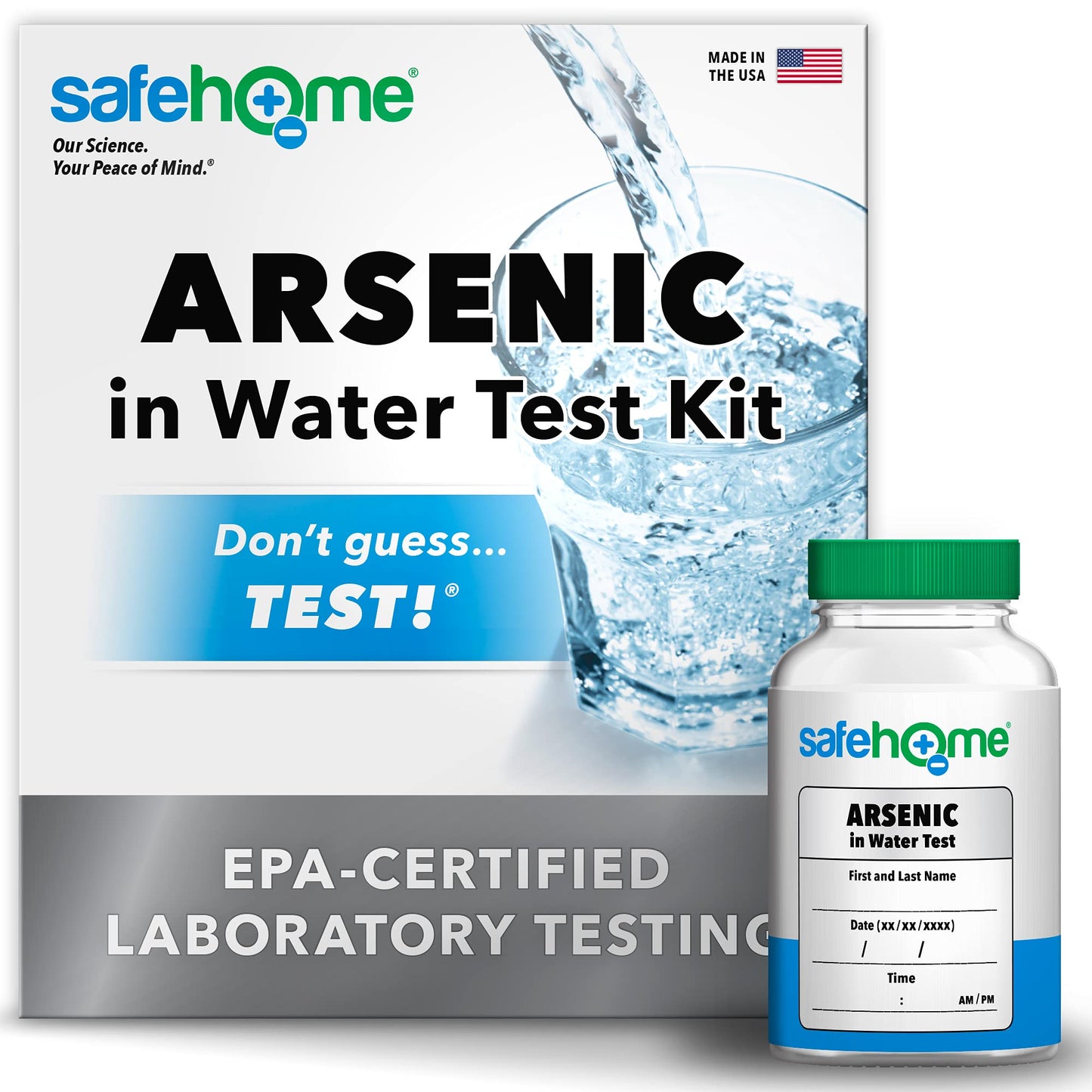 Safe Home® Arsenic in Drinking Water Test Kit – in-Lab Water Analysis by EPA-Certified Laboratory – Detects Dissolved & Solid Arsenic (Total) – Tap, Well, or Groundwater – Made in USA