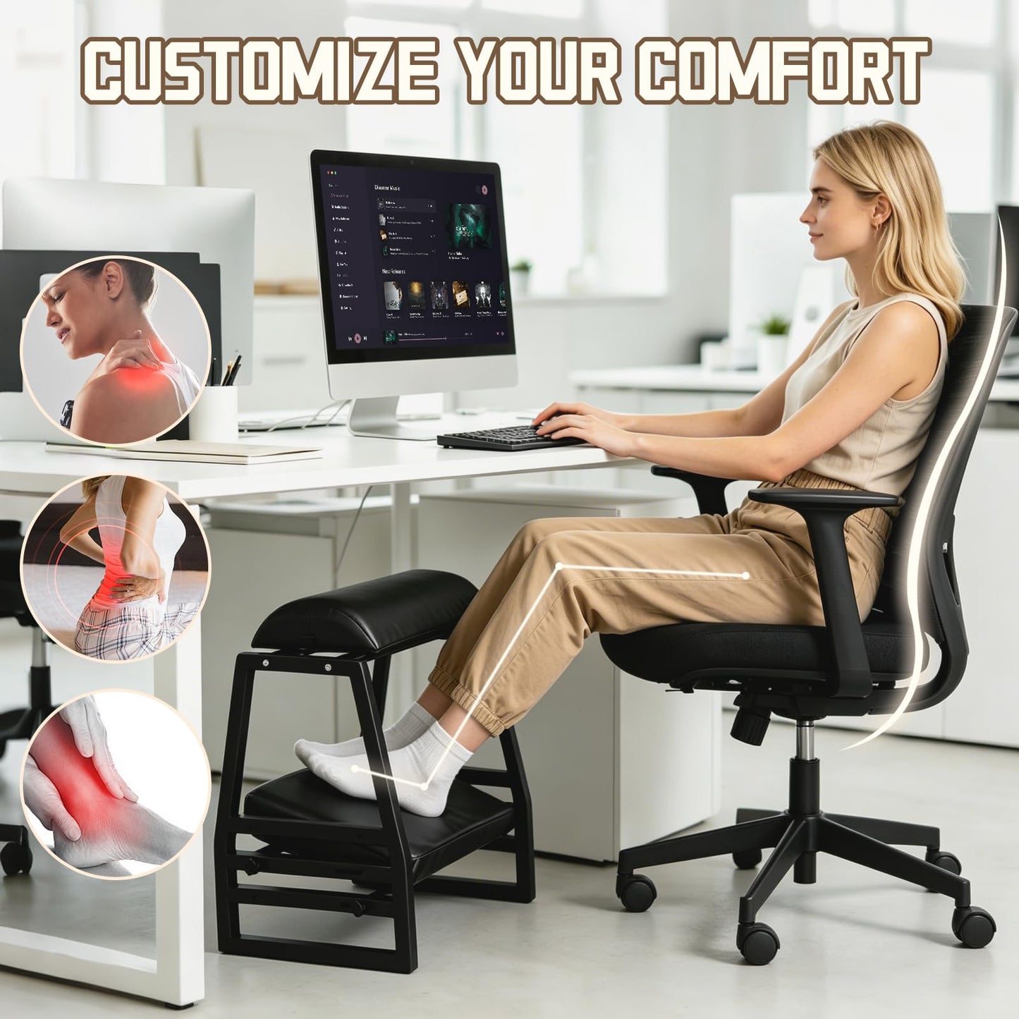 Arejonner Adjustable Double Step Footrest Under Desk,9-Angle Double Step Foot Stool for Office & Home, Ergonomic Foot Support with Non-Slip Pads - Black