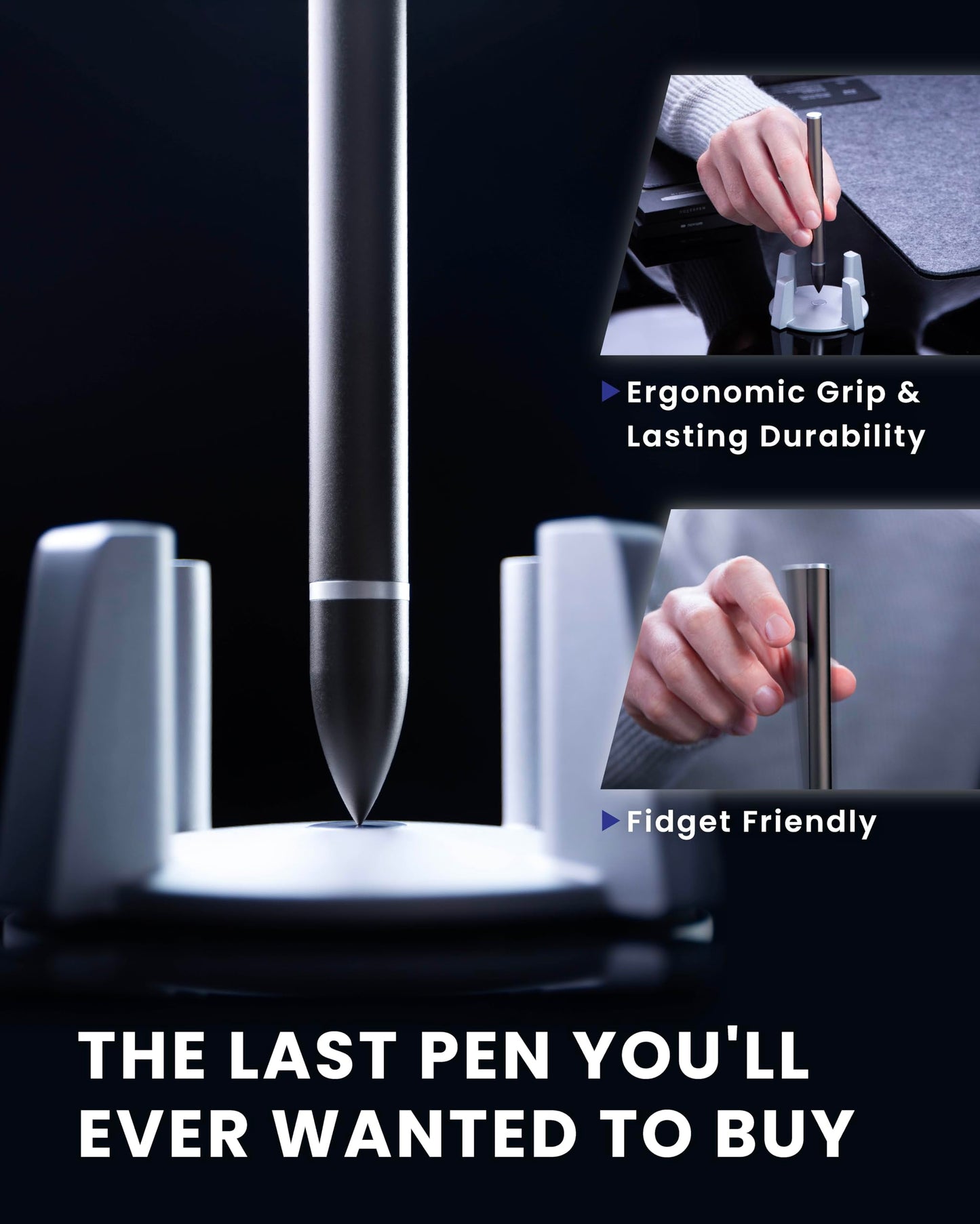 novium Hoverpen - Luxury Pen for Men & Women, Vertically Standing Executive Ballpoint Pen with Top Grade Free-Flowing Ink Refill, Metal Made, Unique Gifts, Luxury Pen for Men, Mens Gifts Ideas