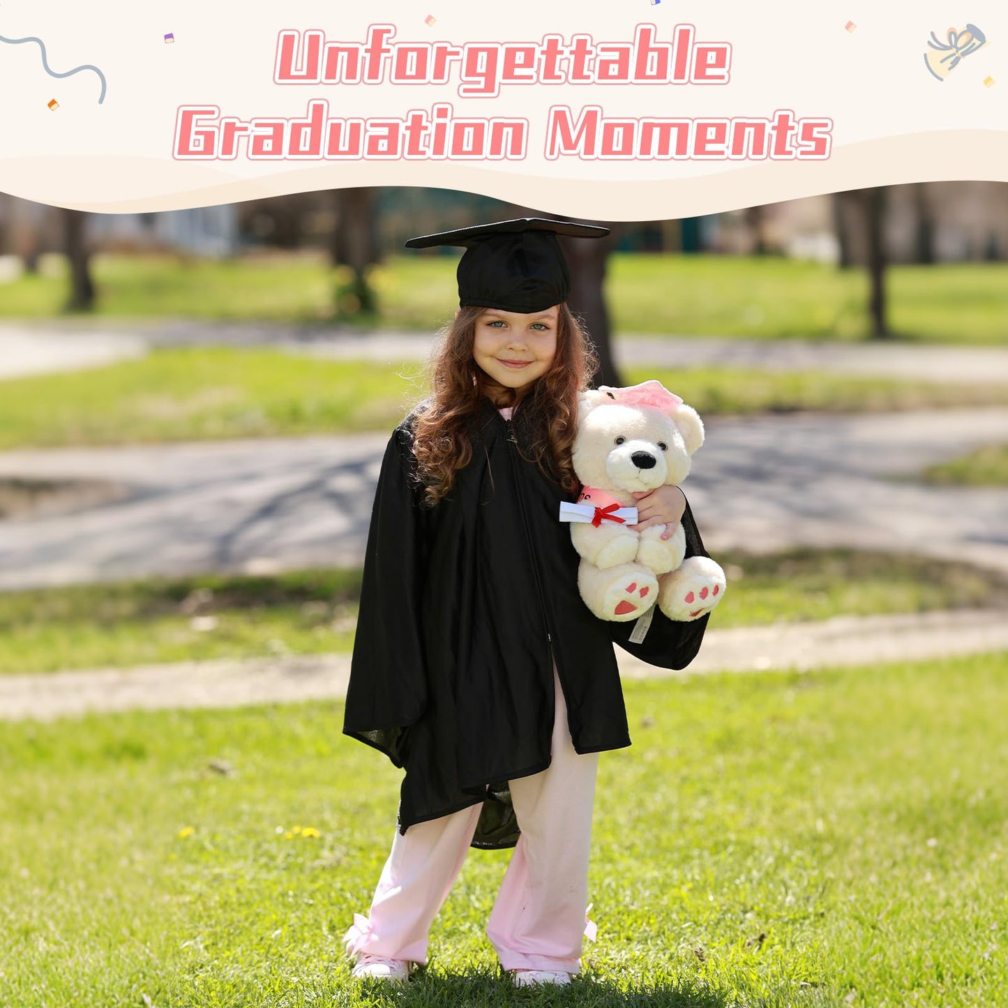 MorisMos Graduation Teddy Bear Stuffed Animal 2026, 12inch Graduation Bear Plush with Cap, Diploma and Congrats Sash, Graduation Gift for Graduates Kindergarten Middle School College, Beige, Pink