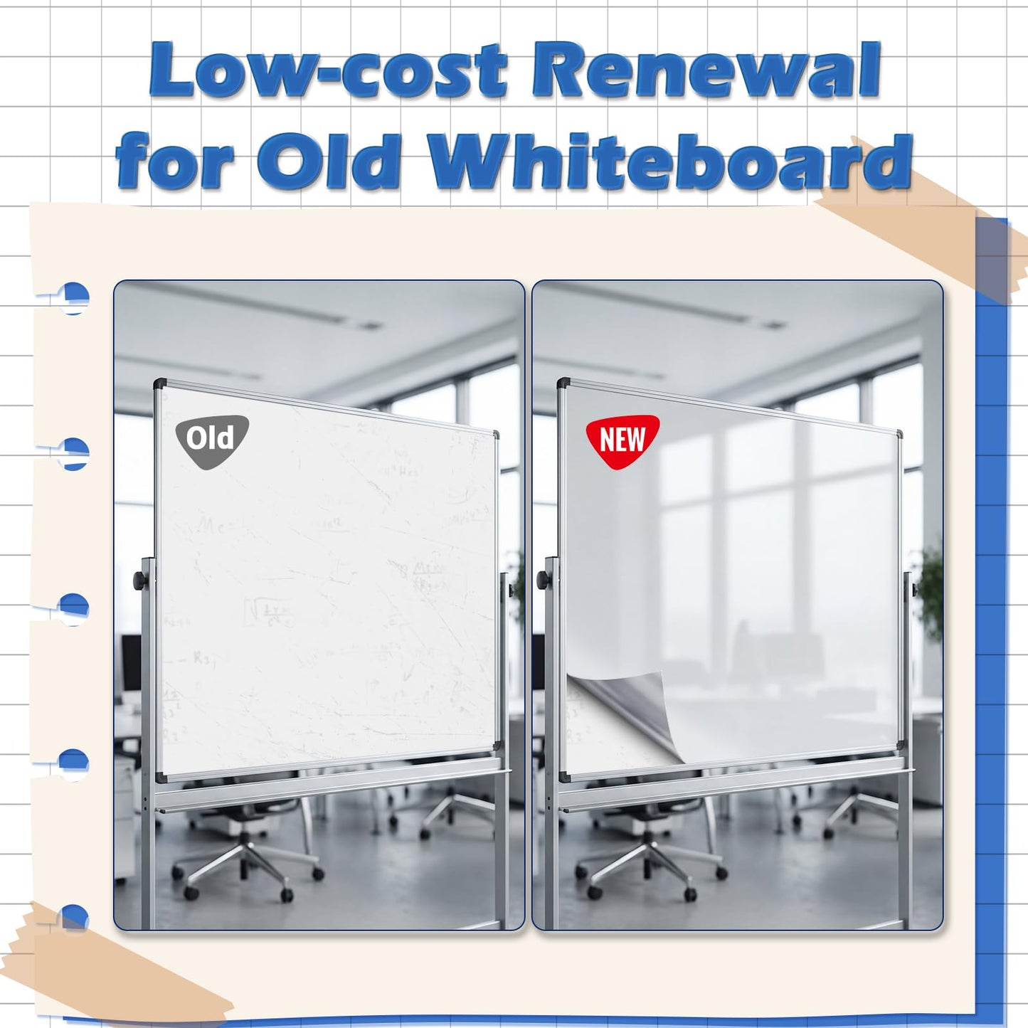 AFMAT White Board Dry Erase Paper, 48" x 36" Whiteboard Wallpaper, with 4 Markers, Stain-Proof & Super Sticky, No Ghost, 4' x 3' Peel and Stick Dry Erase Board Paper Roll for Wall/Home/Office,WS23E