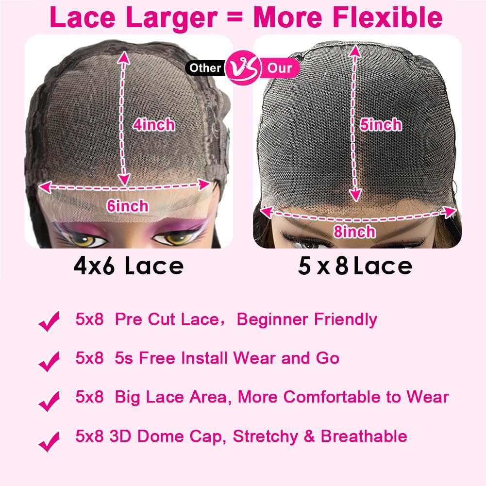 5x8 Glueless Wigs Human Hair Pre Plucked Pre Cut Deep Wave Glueless Wigs Human Hair 5x8 Hd Lace Closure Wigs Human Hair Curly Human Hair Wig 180% Density Wear And Go Glueless Wigs Human Hair (28inch)