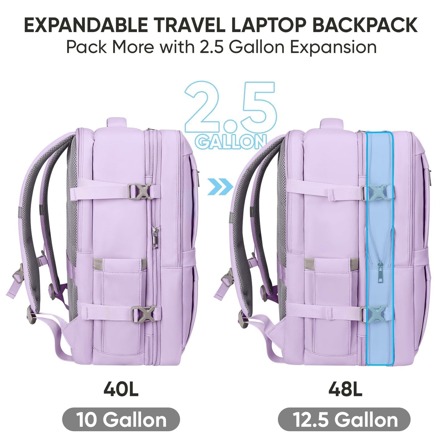 BALEINE Travel Backpack for Women Men, Large Sturdy Carry On Laptop Backpack Gifts for Business, Casual, Weekender, Hiking (XL, Lavender)