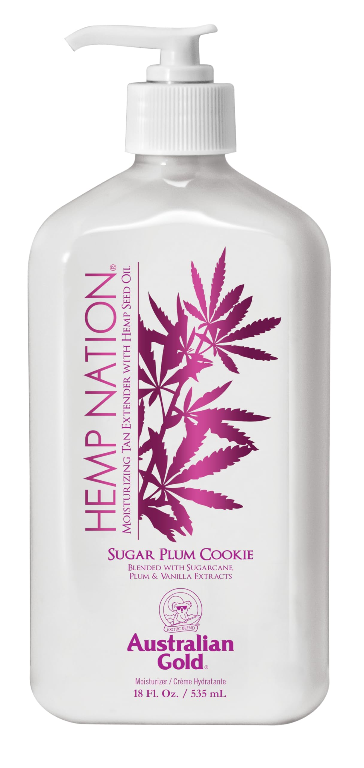 Australian Gold Hemp Nation Sugar Plum Cookie Bundle - Tan Extender Body Lotion (18 FL Oz) and Body Wash (8 FL Oz), Delectable Blend of Sugarcane, Plum, and Vanilla, Pure Hemp Seed Oil
