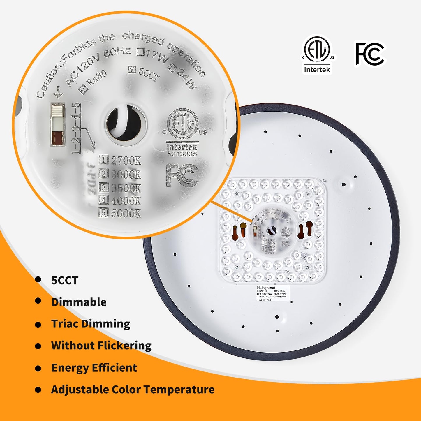 HLinghtnet LED 12 inch Round Flush Mount Ceiling Light Black Dimmable 24W 5CCT Metal Black Ceiling lamp and is Ideal for hallways Kitchens bedrooms corridors Children's Rooms 3 Pack