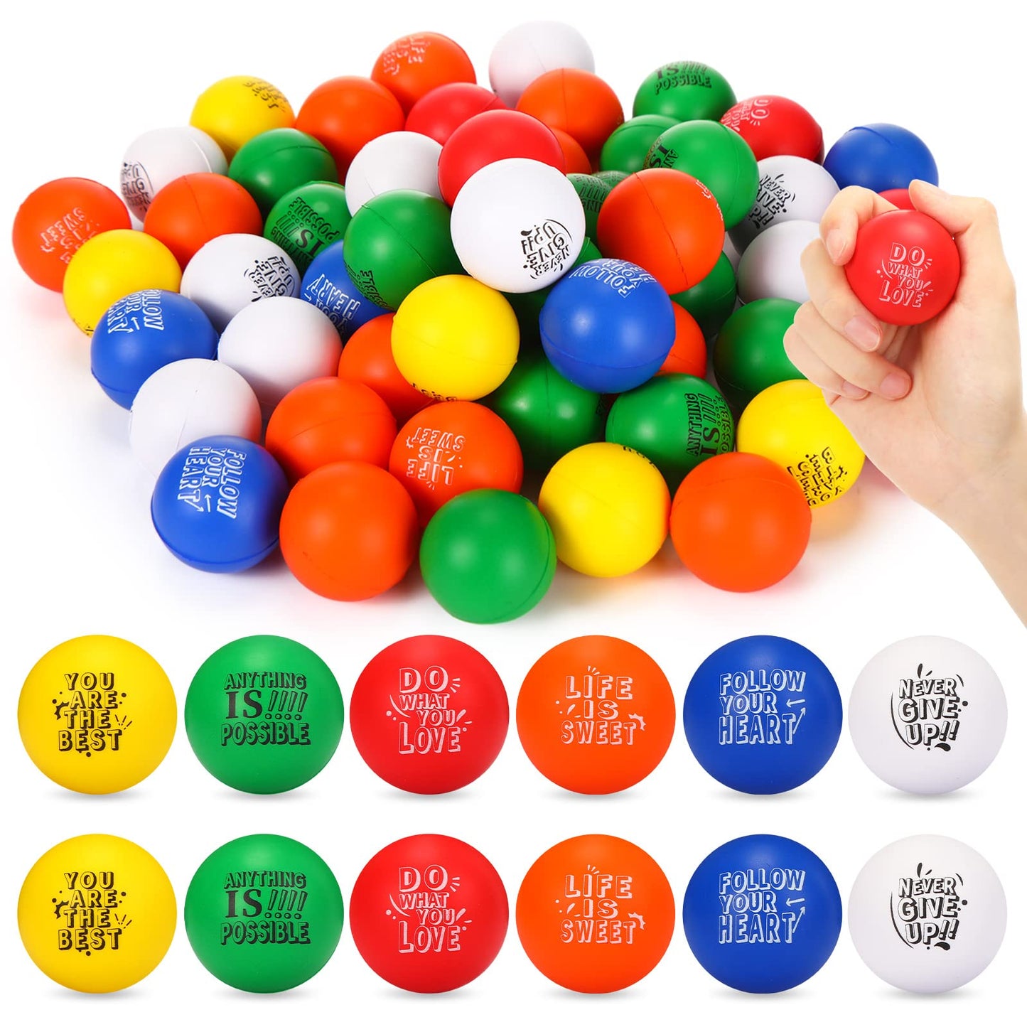 Leyndo 200 Pack Stress Balls Bulk Motivational Stress Relief Colorful Foam Squeeze Balls with Inspirational Quotes for Adults Teens Kids Relief Encouraging(Stress Balls)