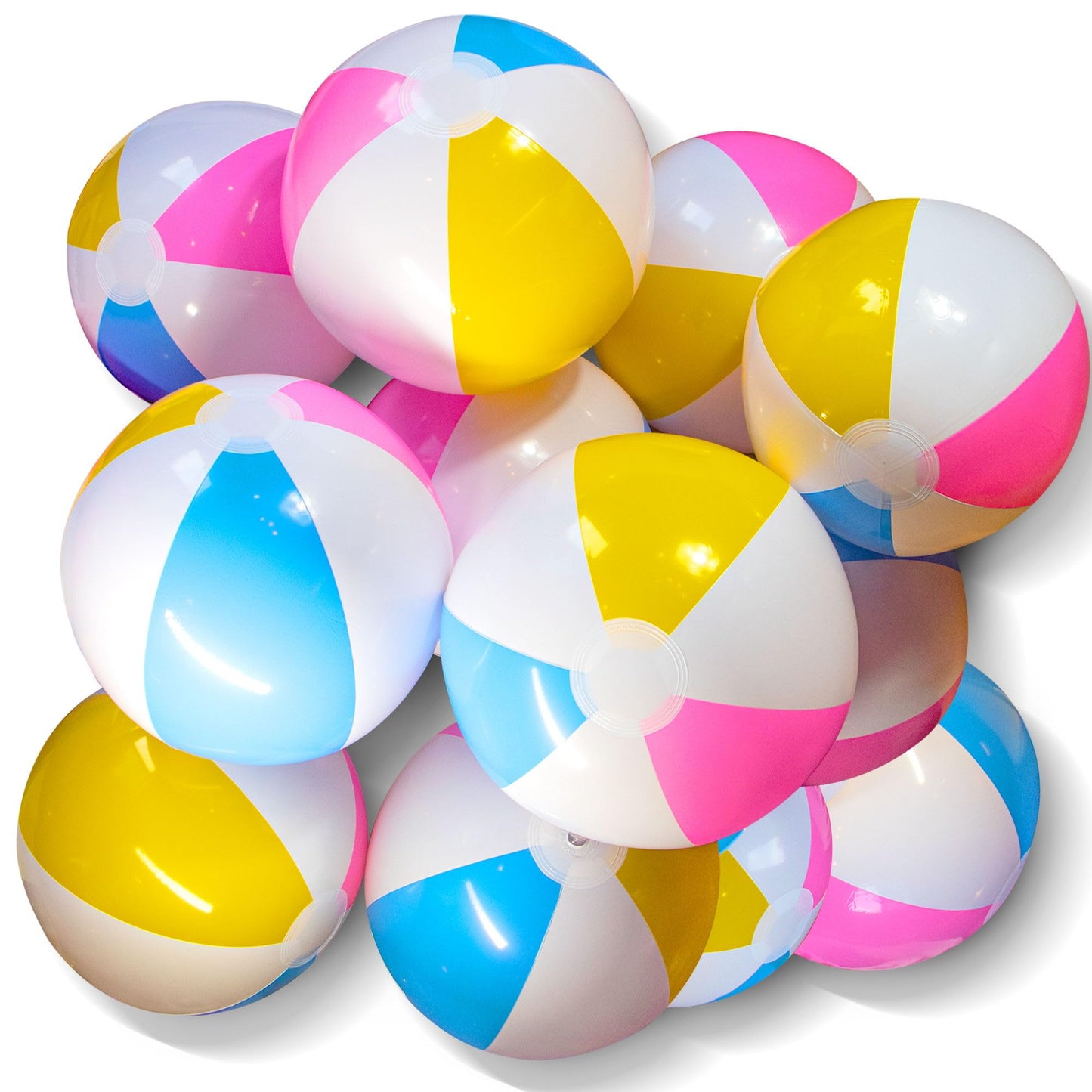 Novelty Place Inflatable Beach Balls - 12 Pack, 12" Diameter, White Panels Alternate with Macaron Colors, Leak-Proof PVC - Summer Beach Pool Party Supplies, Fun Floating Toys for Teenagers, Adults