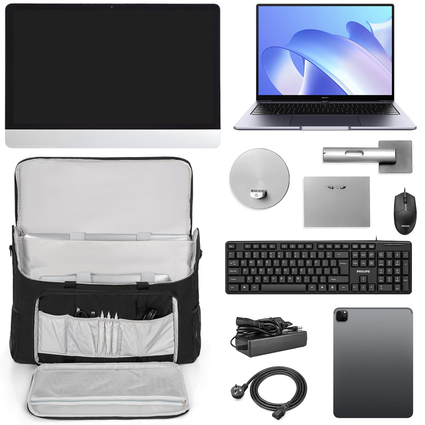 LASUK LCD Screens/TVs(up to 2) Transport Tote Bag for 19" - 24" Displays Padded Monitor Carrying Case (NOT FOR IMAC) Travel Bag With Shoulder Strap,Large Accessories Pocket