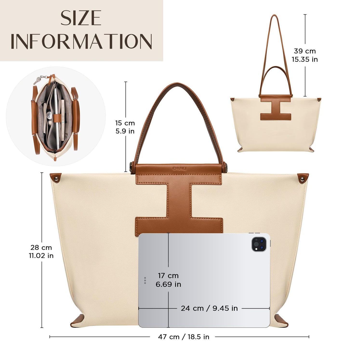 CHUNLI Laptop Tote for Women 15.6 Inch - Professional Work Bag & Structured Business Briefcase, Lightweight Canvas-Look Leather Computer Bag for Office, Teacher