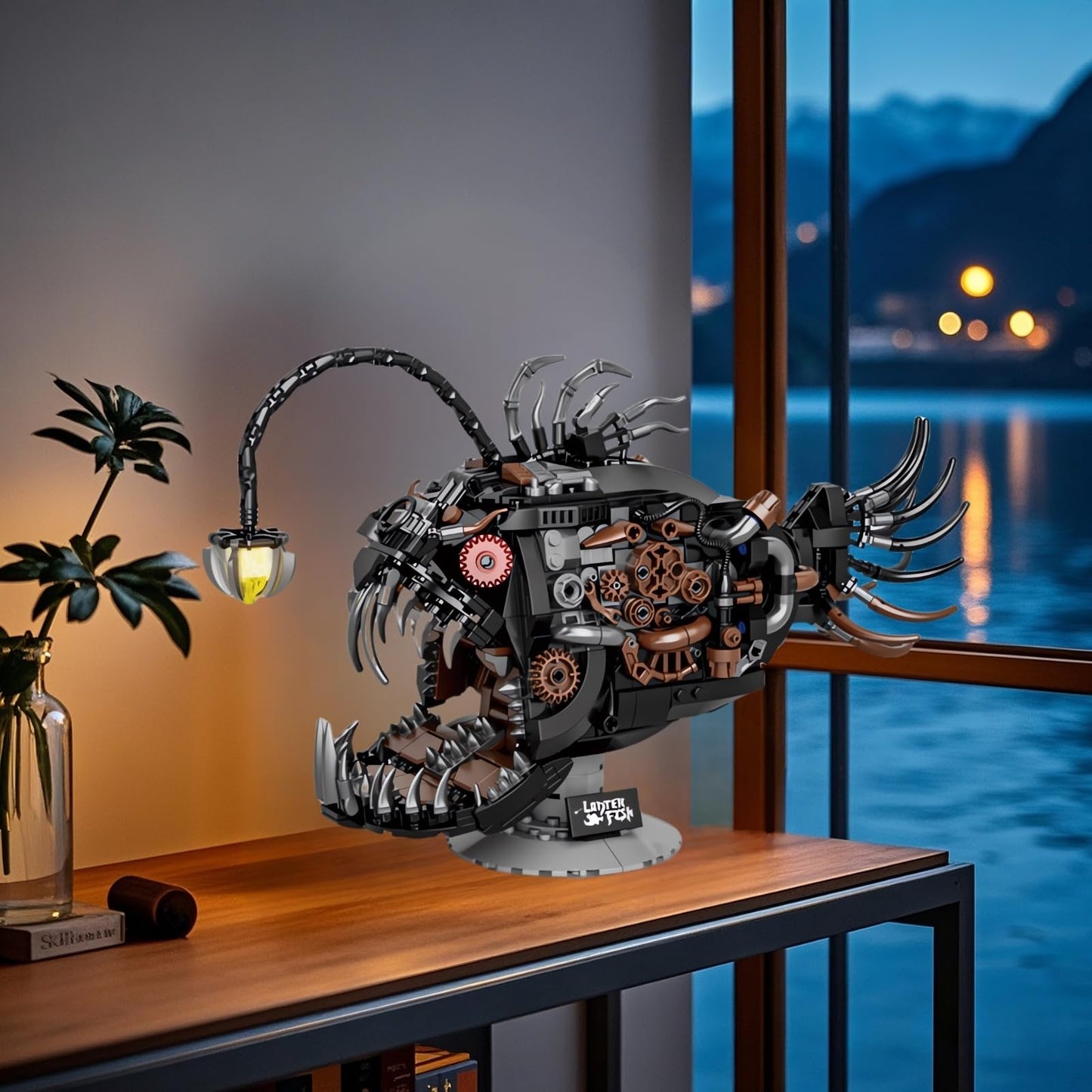 PIVONAX Mechanical Angler Fish Building Block Set - STEM Toys for Boys & Girls 8-14+, Deep Sea Ocean Creature Kit, Home/Office Decor with Light, Great Gift for Kids & Adults(1038+Pieces)