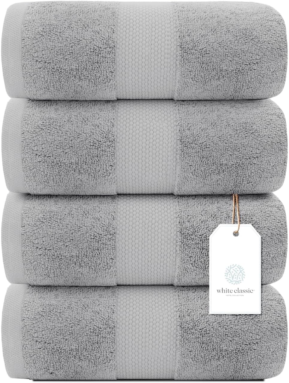 White Classic Luxury Bath Towels Set of 4 Large - 700 GSM Cotton Ultra Soft Bath Towels 27x54 | Highly Absorbent and Quick Dry | Hotel Towels for Bathroom Luxury, Plush Shower Towels, Dolphin Gray